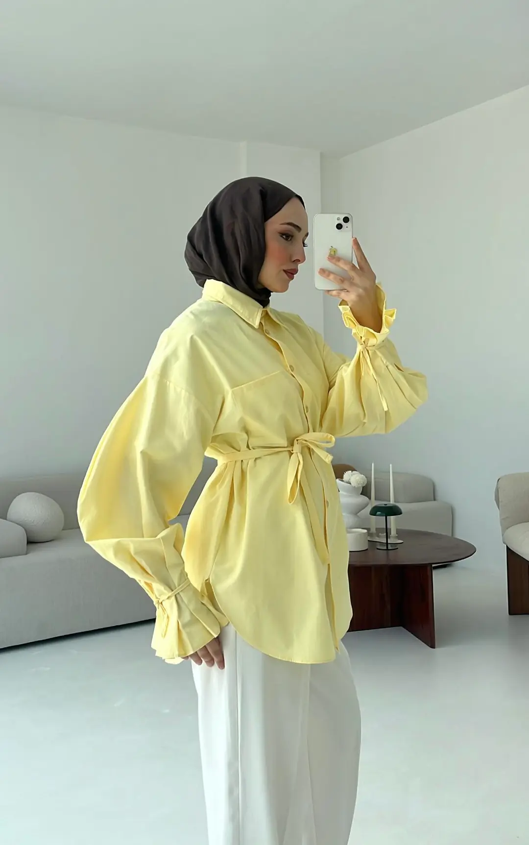 Kol Detay Tasarım Gömlek Sarı - Görsel 3