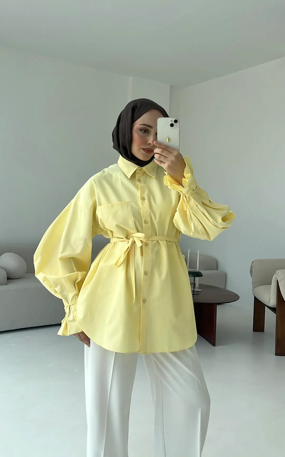 Kol Detay Tasarım Gömlek Sarı - Görsel 7