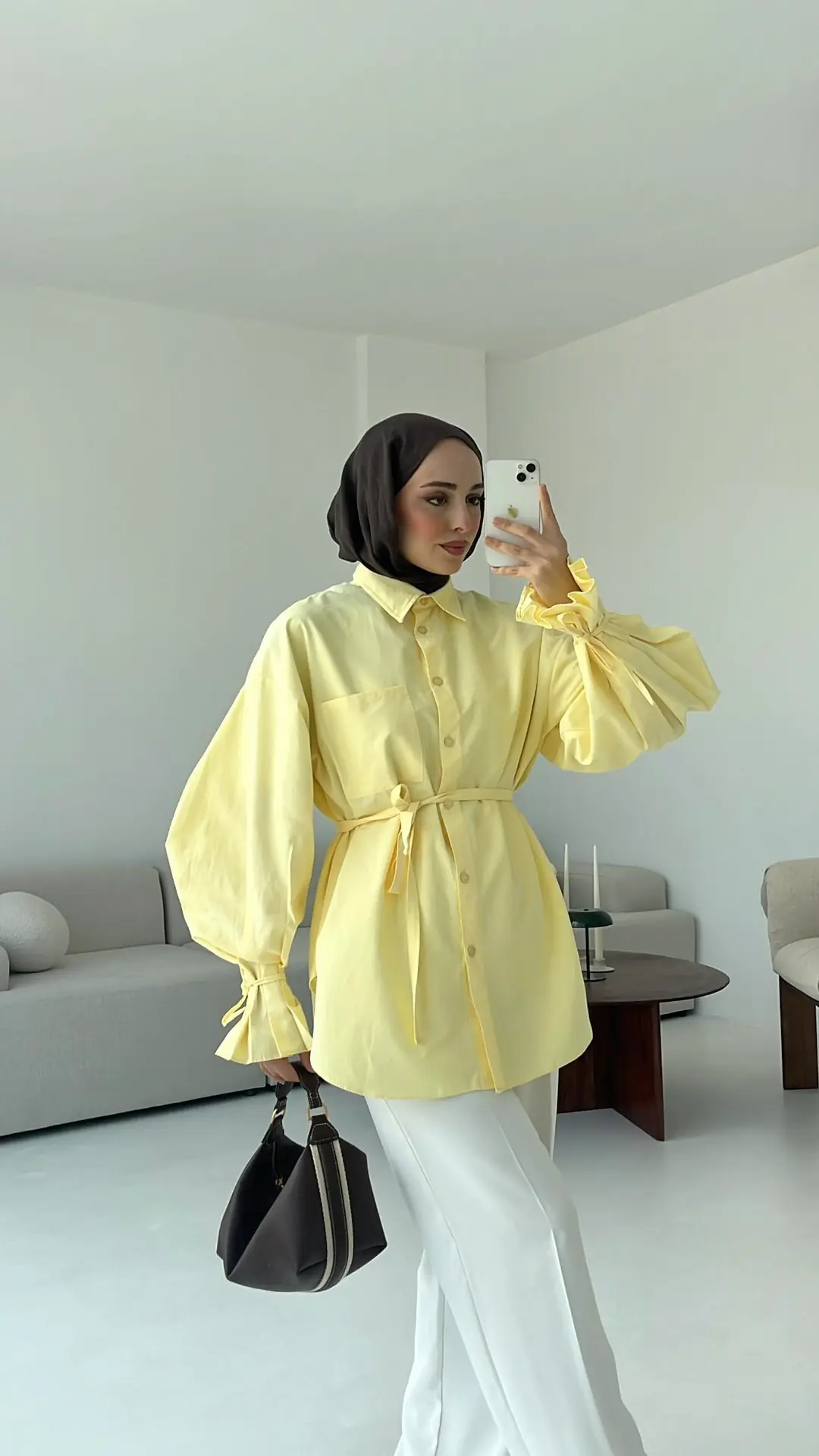 Kol Detay Tasarım Gömlek Sarı - Görsel 8