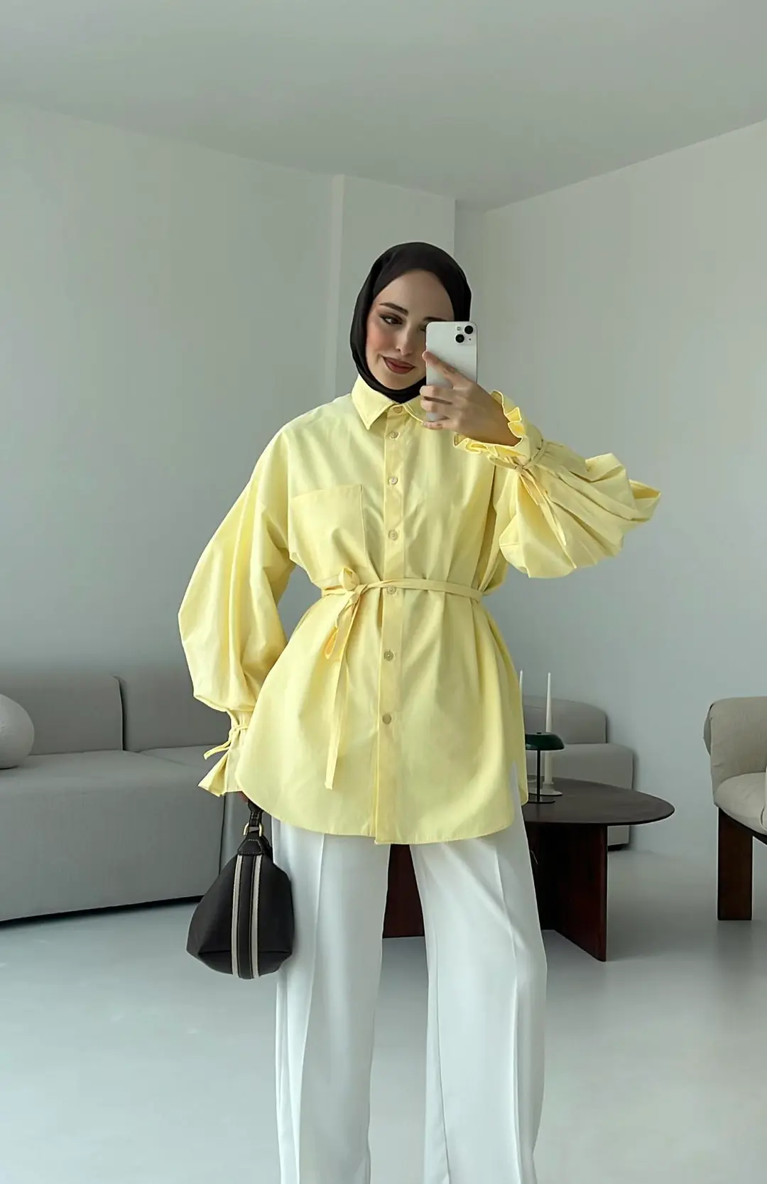 Kol Detay Tasarım Gömlek Sarı - Görsel 9