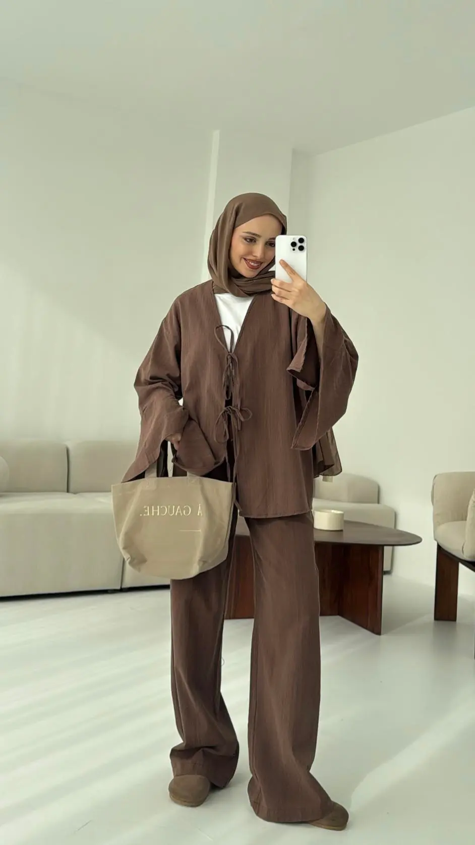 Kol Detaylı Kimono Keten Takım