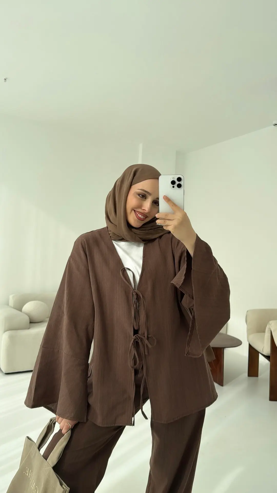 Kol Detaylı Kimono Keten Takım - Görsel 2