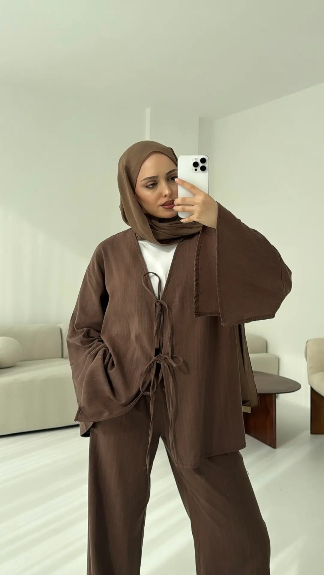 Kol Detaylı Kimono Keten Takım - Görsel 5