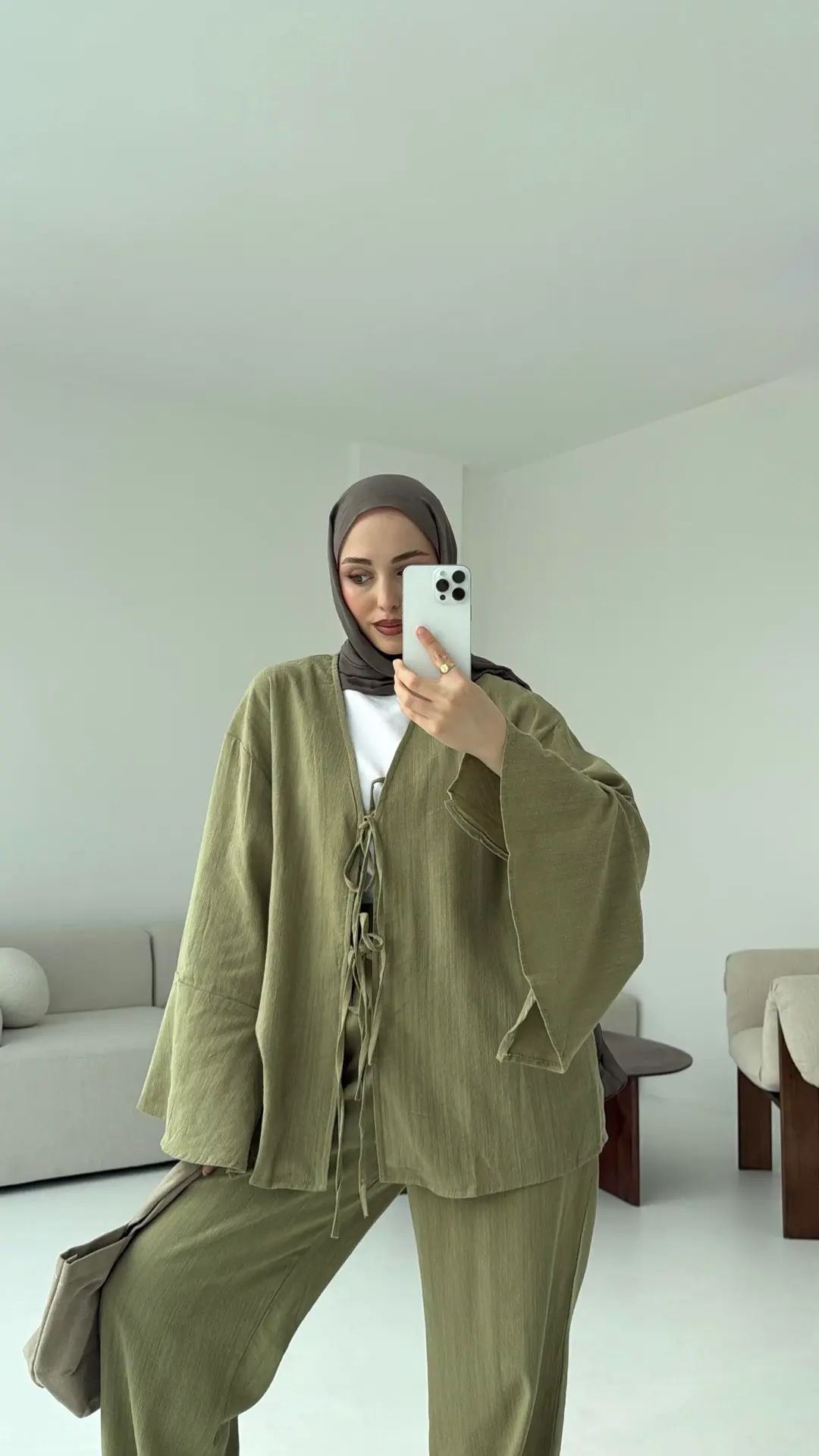 Kol Detaylı Kimono Keten Takım Cagla - Görsel 2