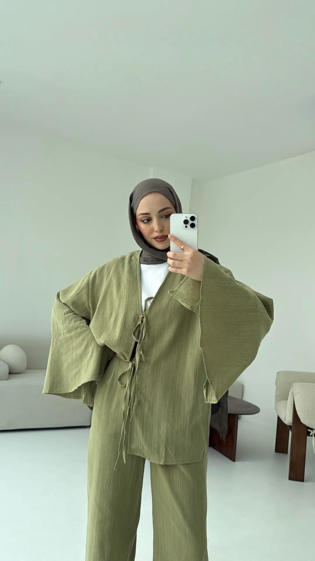 Kol Detaylı Kimono Keten Takım Cagla - Görsel 3