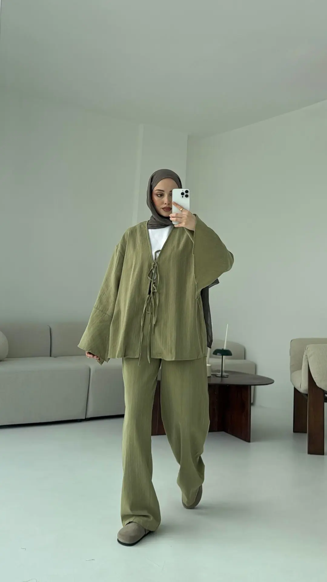 Kol Detaylı Kimono Keten Takım Cagla - Görsel 4