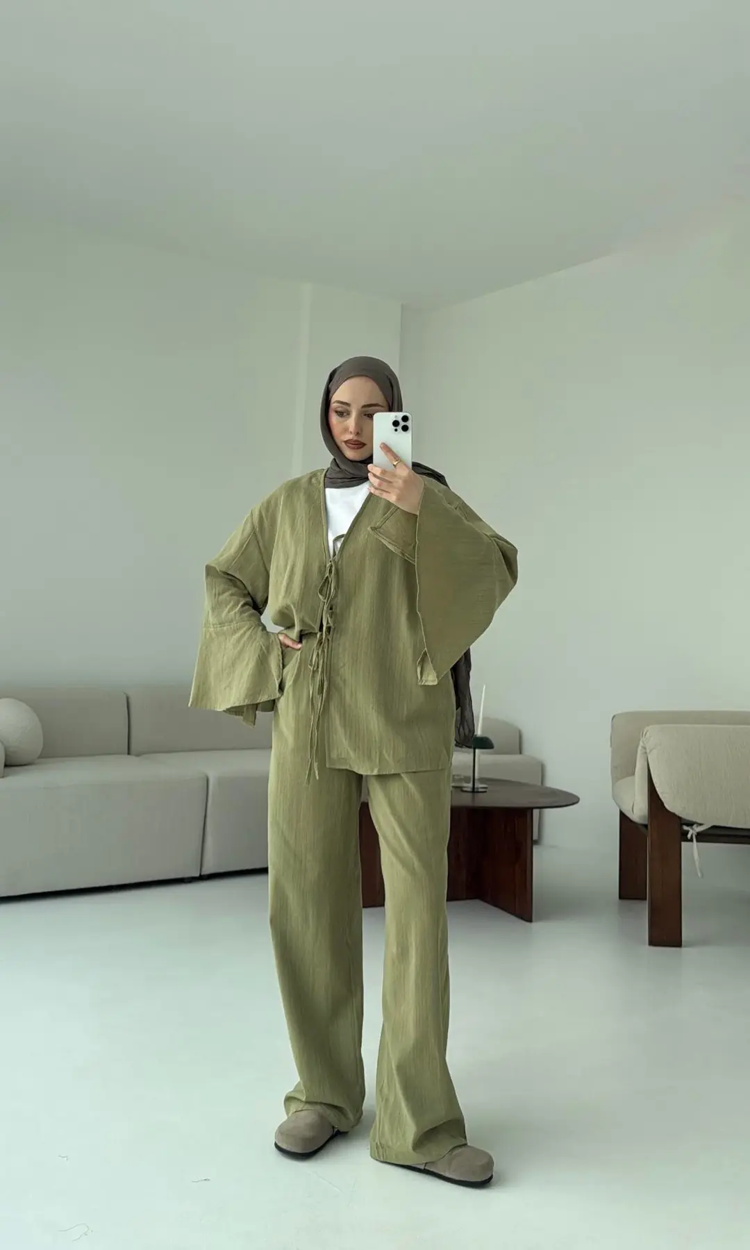 Kol Detaylı Kimono Keten Takım Cagla - Görsel 5