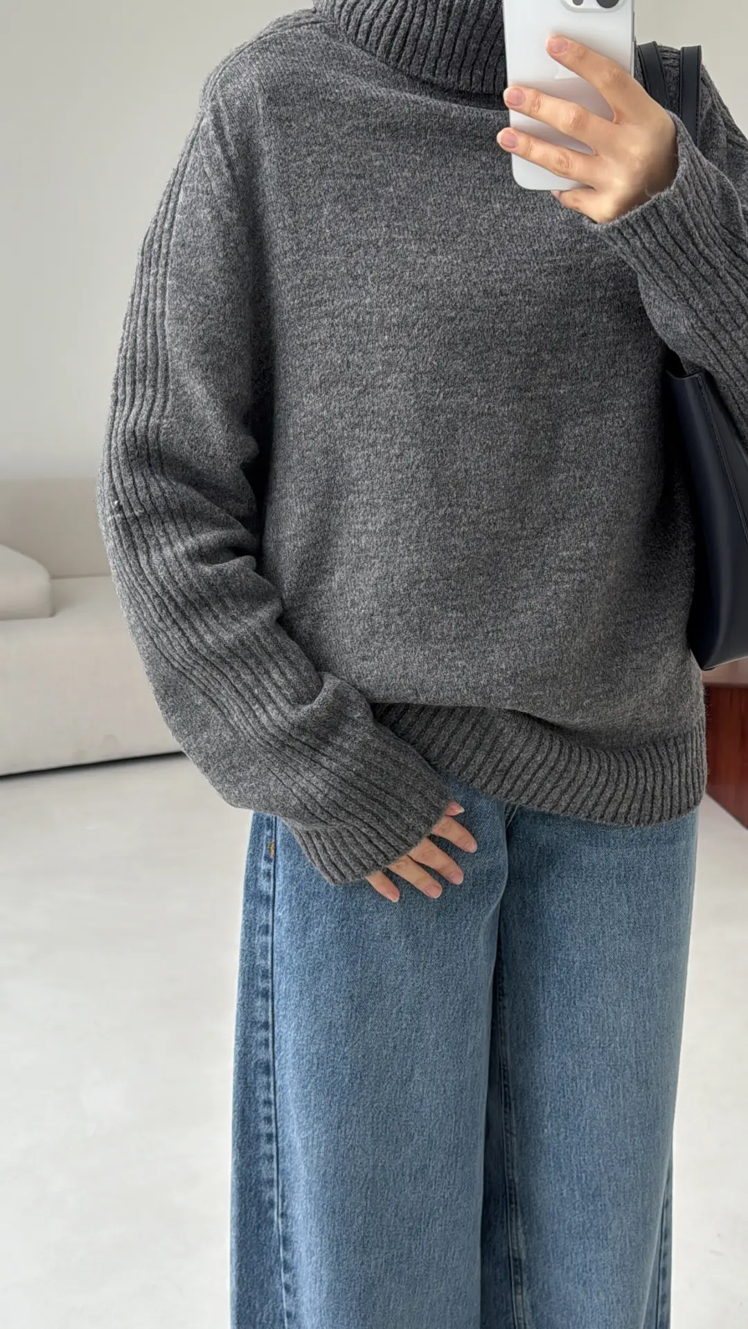 Kol Ortası Fitilli Kazak Antrasit - Görsel 3