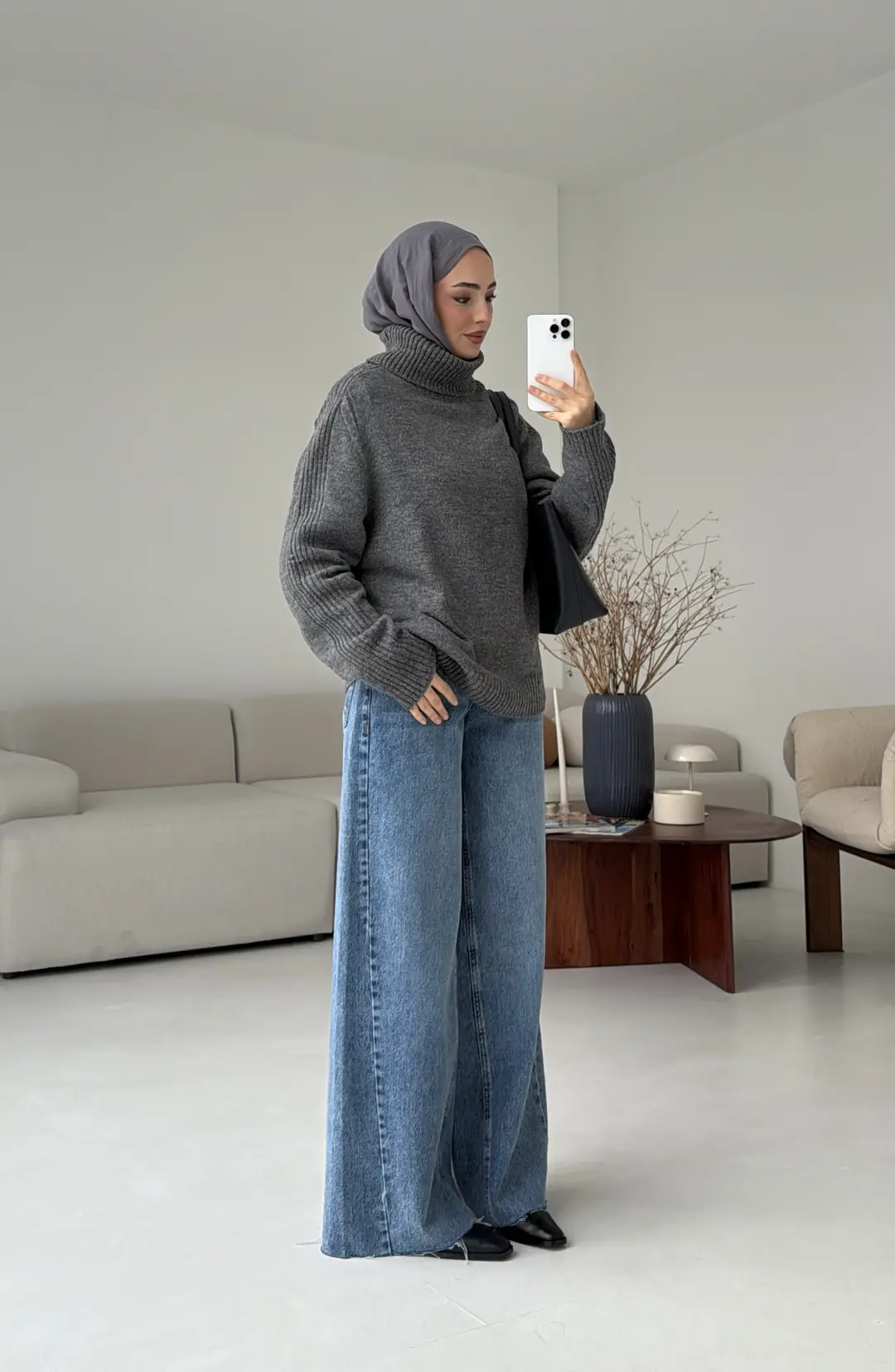 Kol Ortası Fitilli Kazak Antrasit - Görsel 8