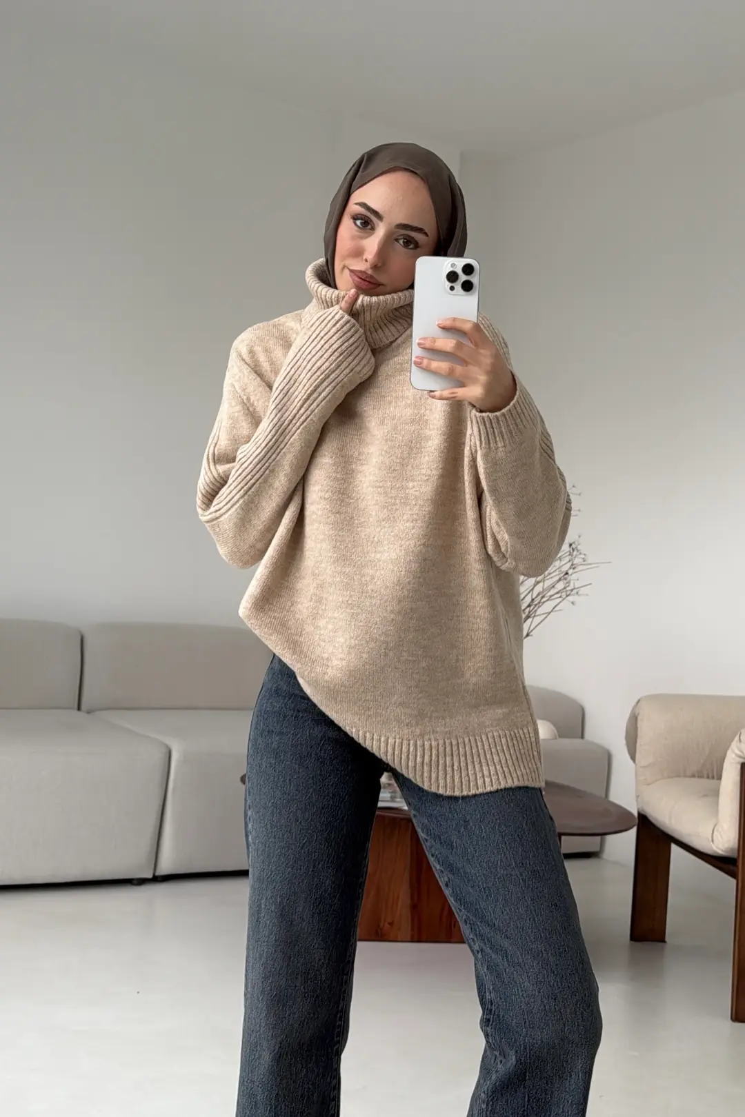 Kol Ortası Fitilli Kazak Bej - Görsel 2