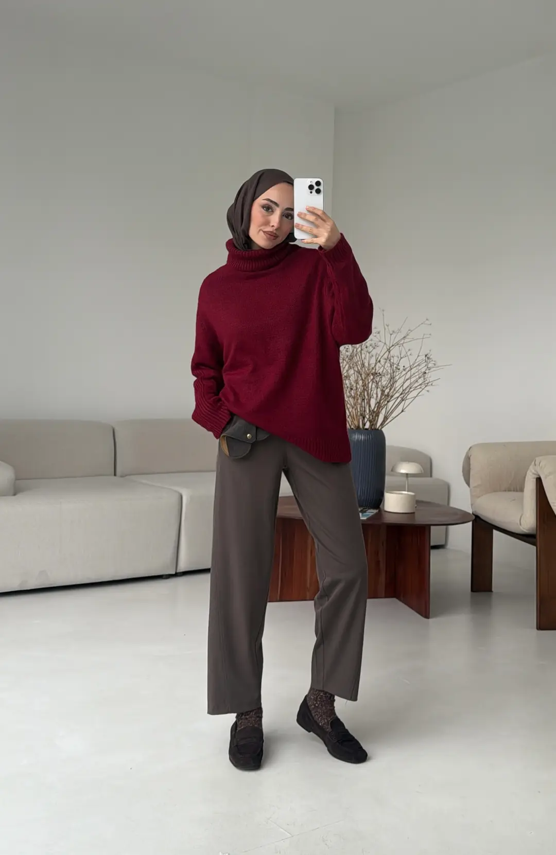 Kol Ortası Fitilli Kazak Bordo