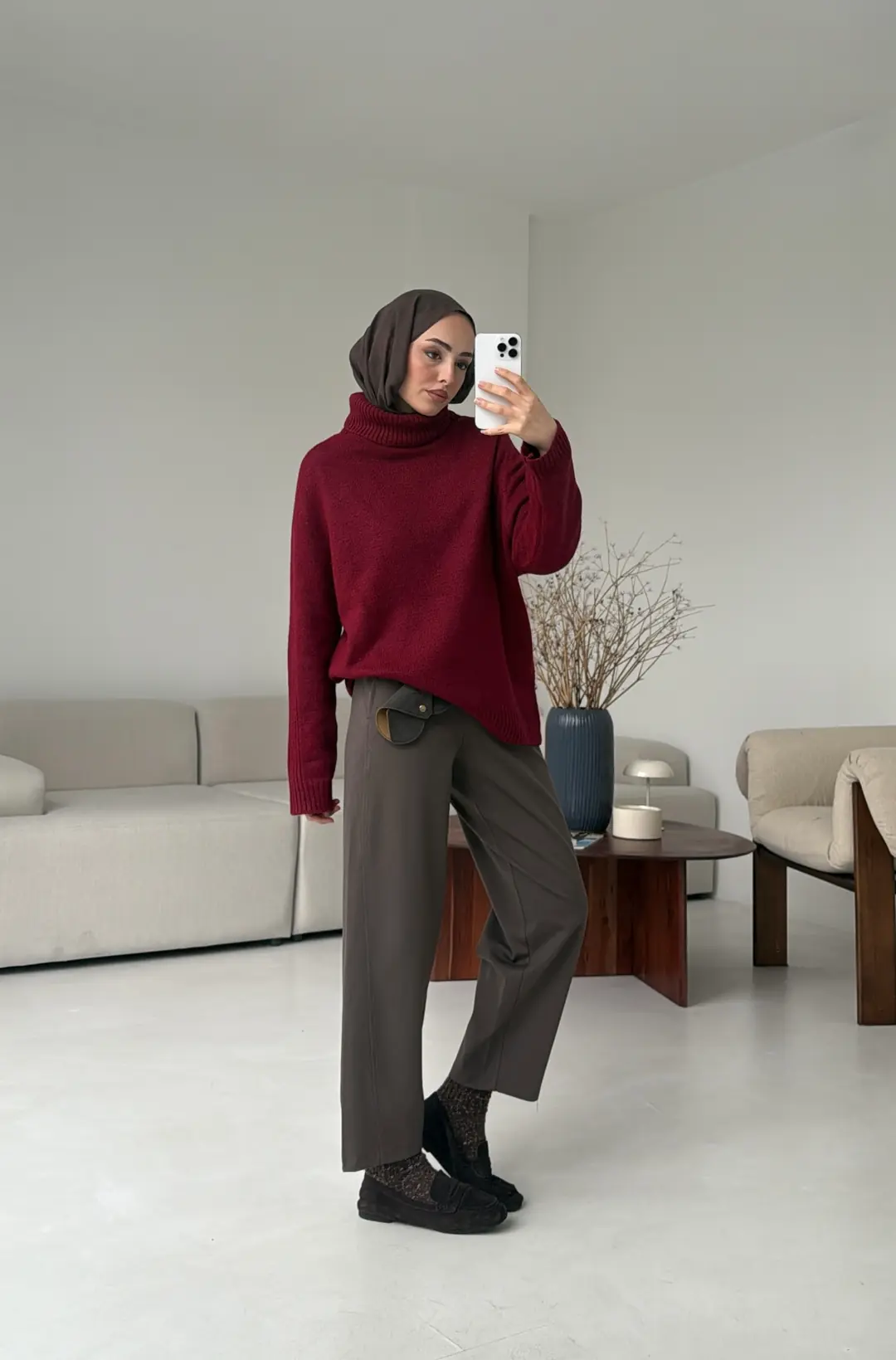 Kol Ortası Fitilli Kazak Bordo - Görsel 5