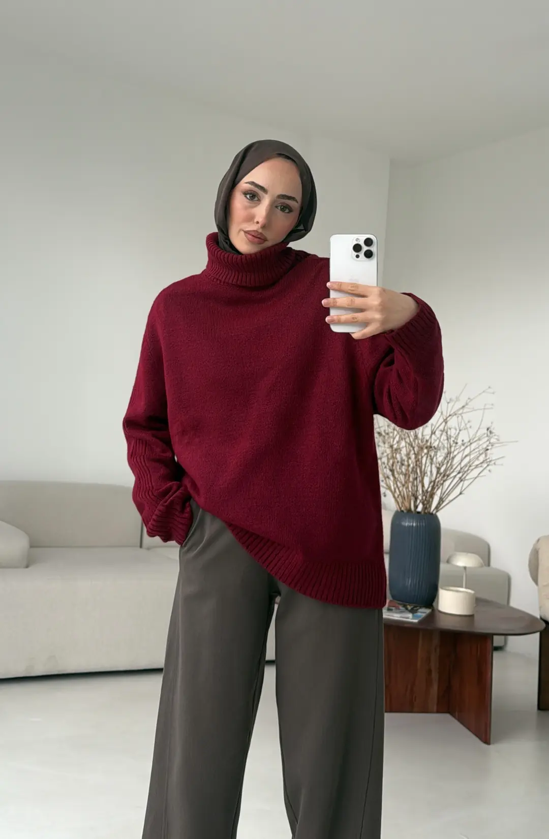 Kol Ortası Fitilli Kazak Bordo - Görsel 6