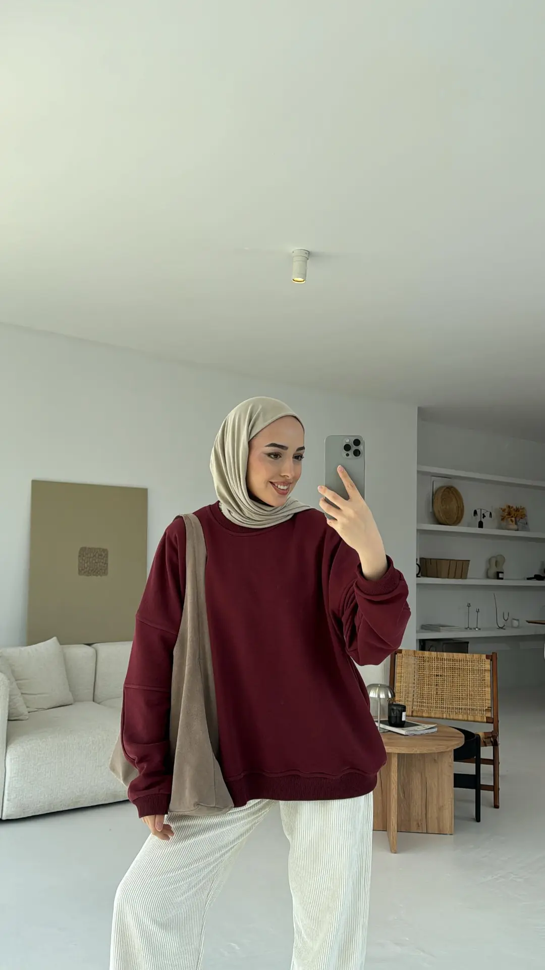 Kolları Dikiş Detaylı Oversize Sweatshirt Bordo - Görsel 3
