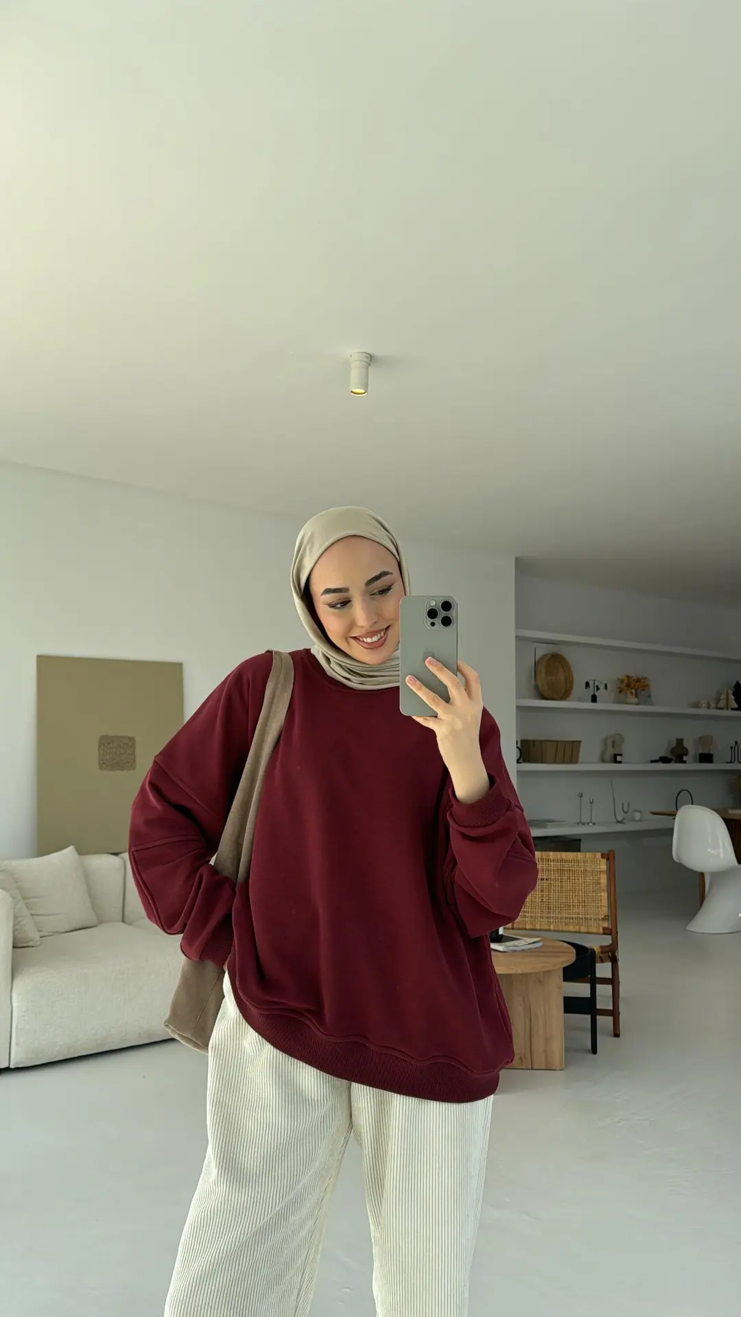 Kolları Dikiş Detaylı Oversize Sweatshirt Bordo - Görsel 5