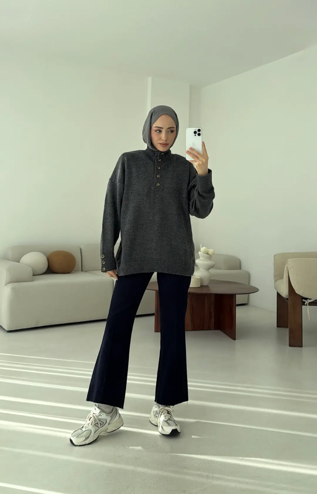 Kolları Düğme Detay Triko Kazak Antrasit