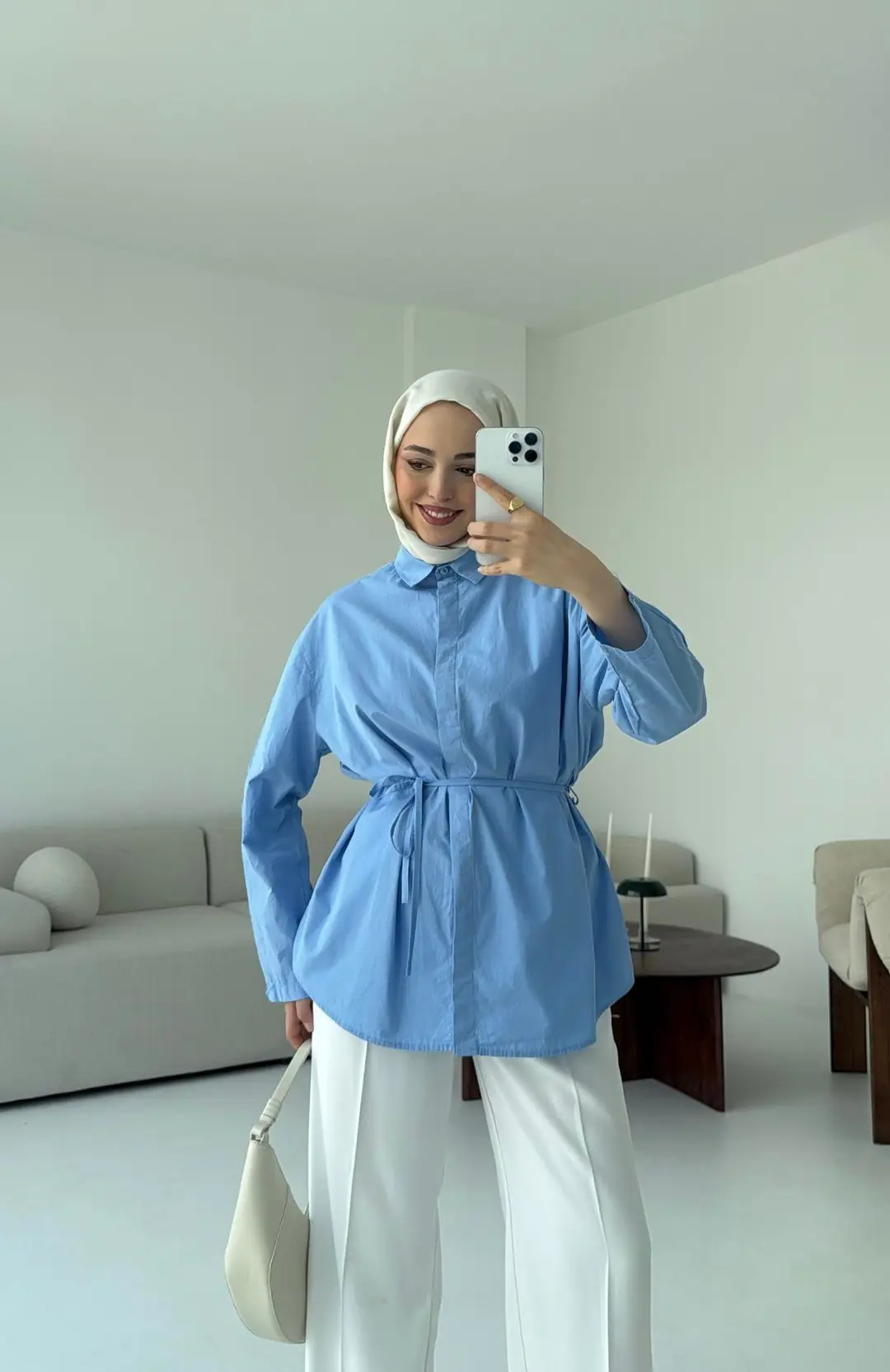 Kolları Pis Dikiş Kemerli Gömlek Bebe Mavi