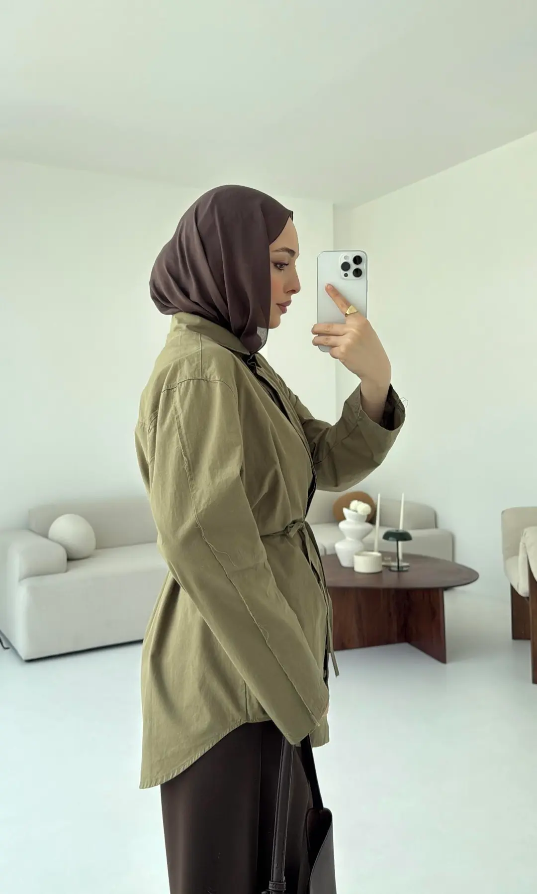 Kolları Pis Dikiş Kemerli Gömlek Haki - Görsel 2