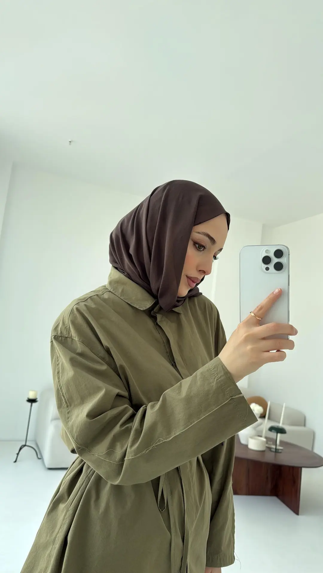 Kolları Pis Dikiş Kemerli Gömlek Haki - Görsel 3