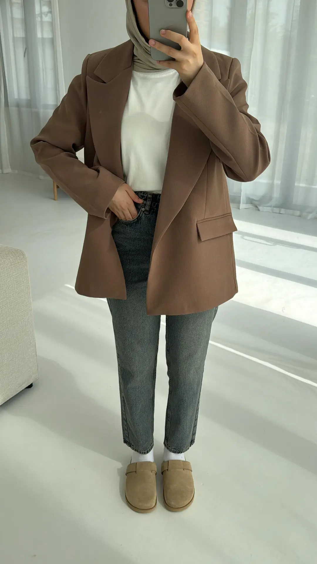 Kolu Katlamalı Blazer Kahve - Görsel 3