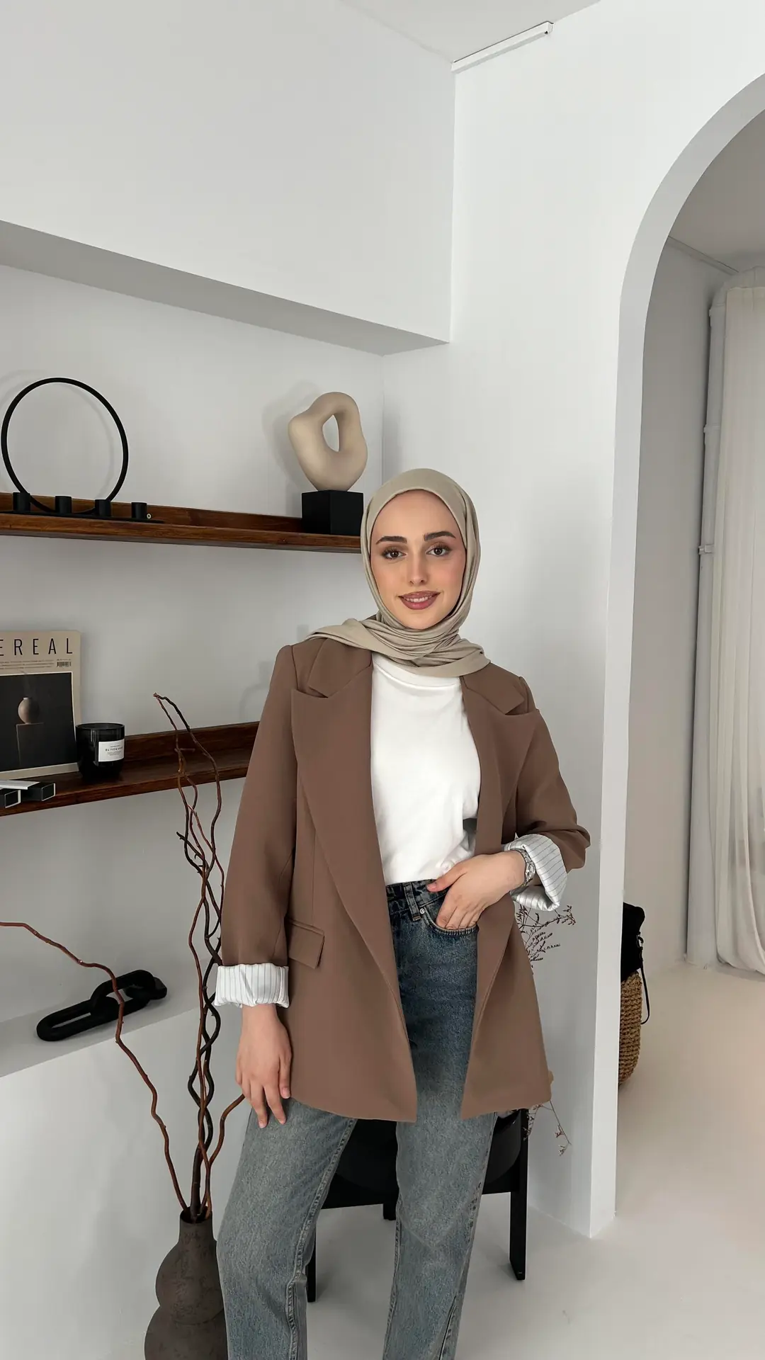 Kolu Katlamalı Blazer Kahve - Görsel 4