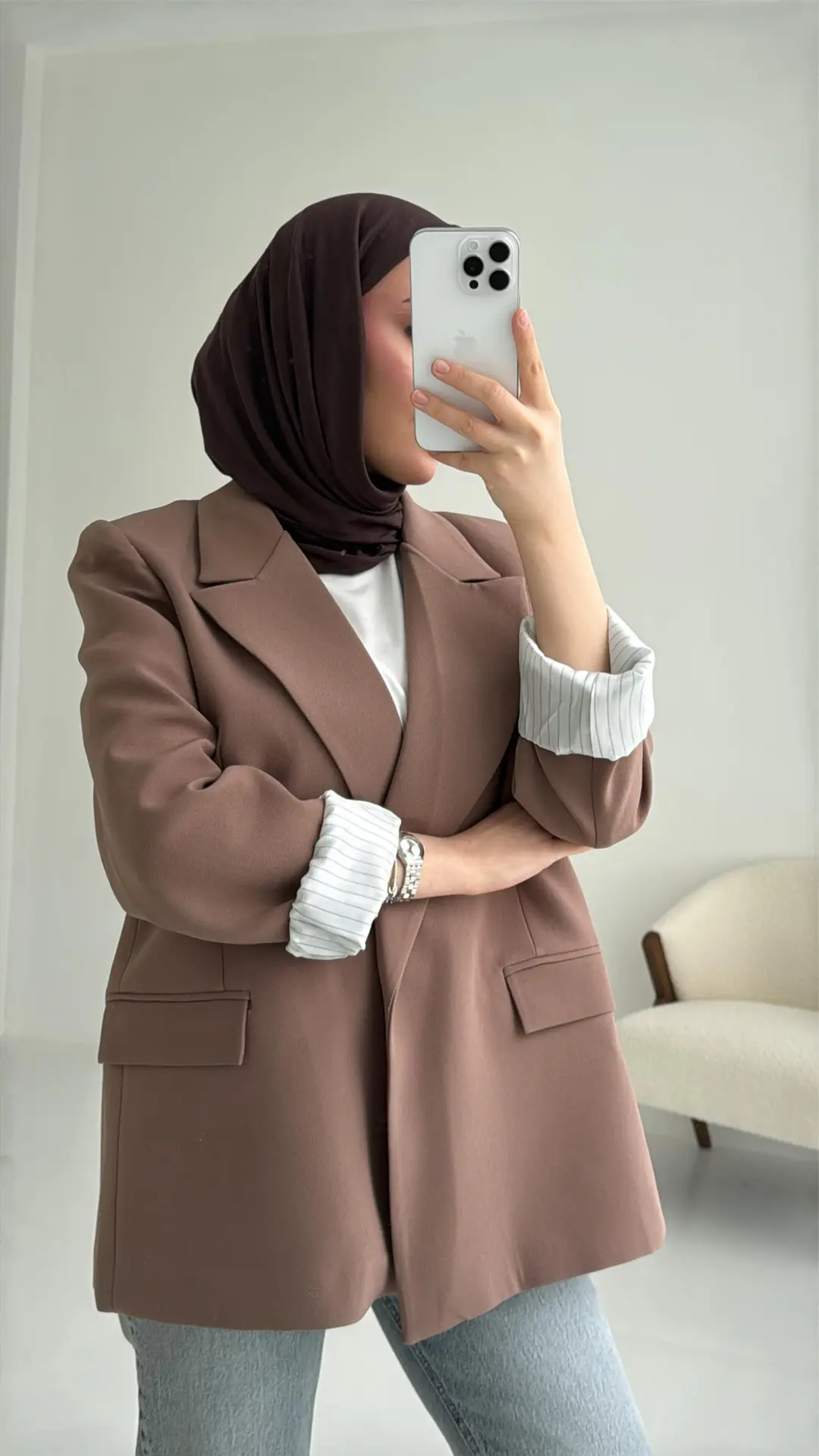 Kolu Katlamalı Blazer Kahve - Görsel 2