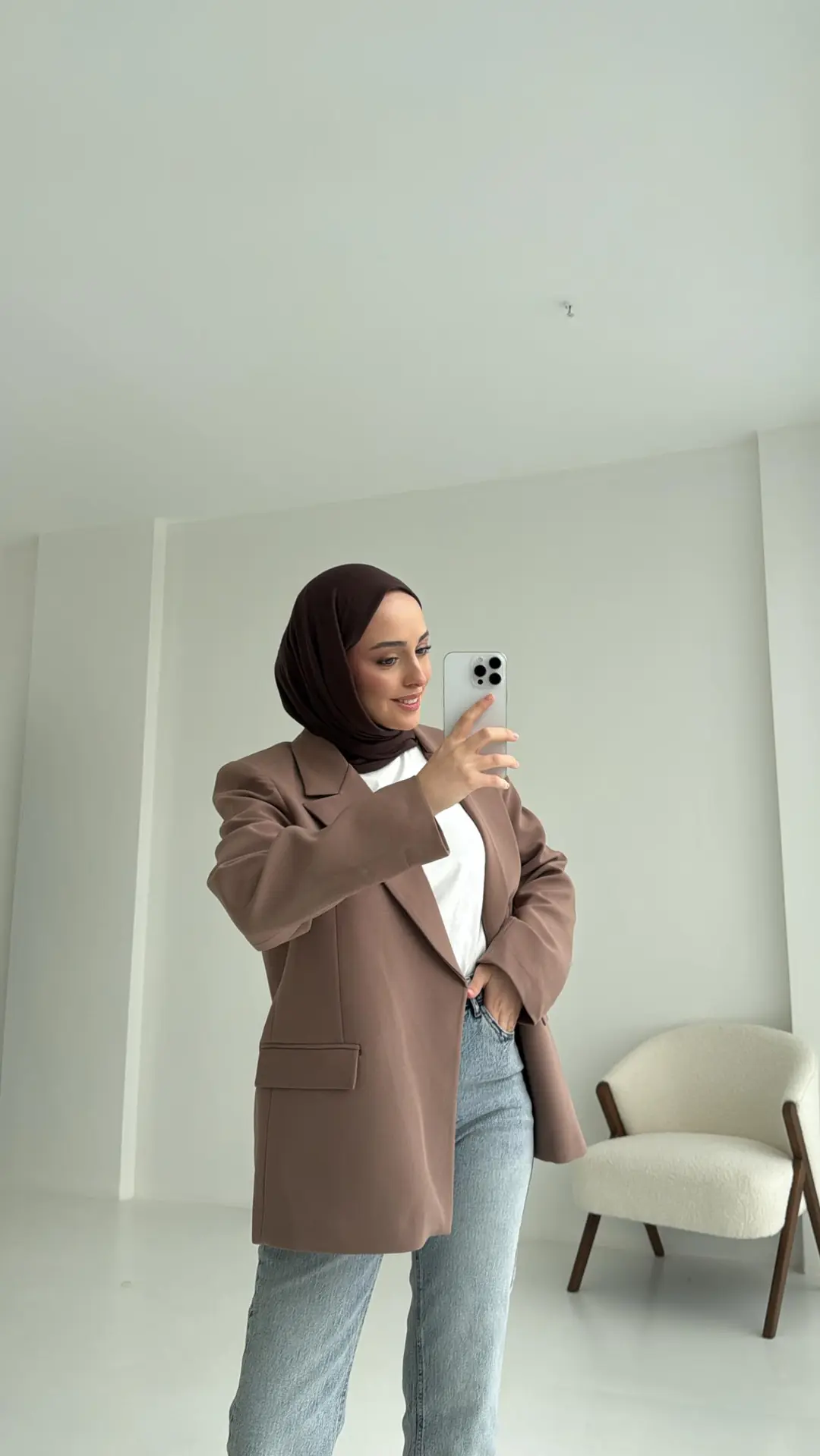 Kolu Katlamalı Blazer Kahve - Görsel 3