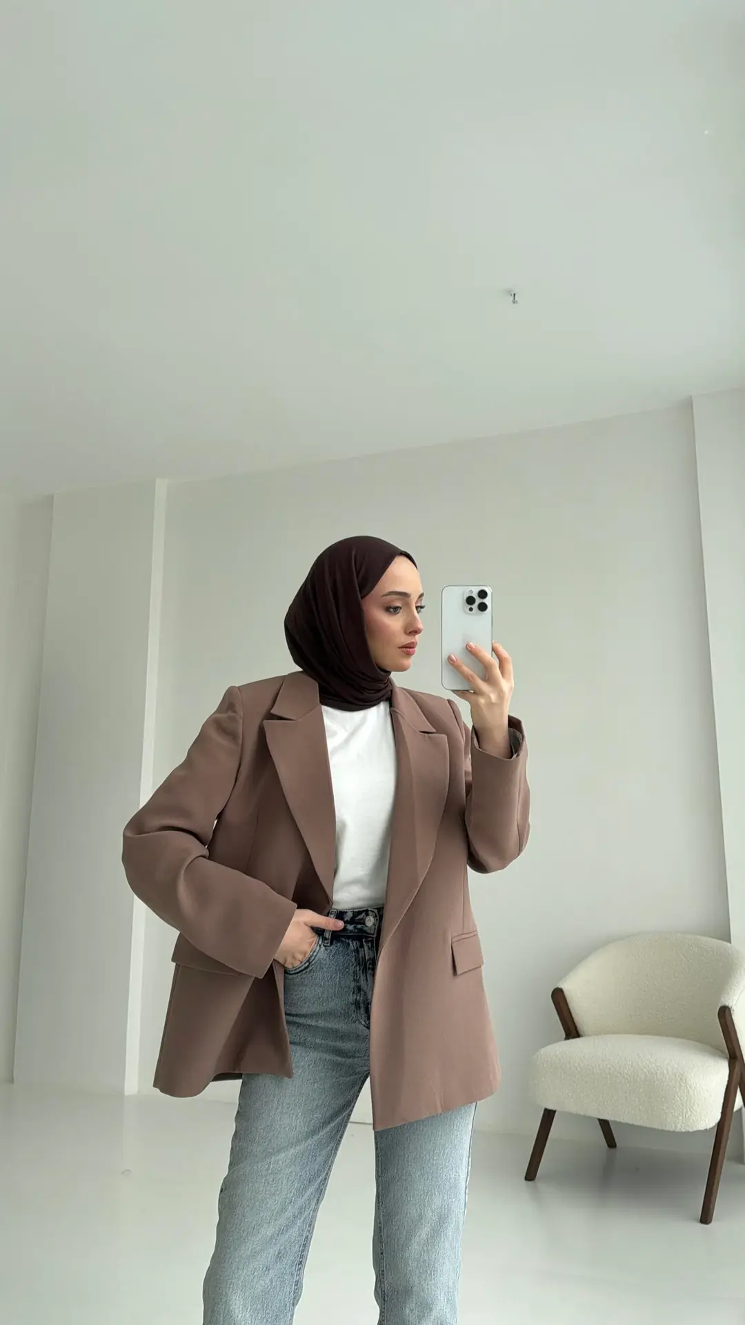 Kolu Katlamalı Blazer Kahve - Görsel 8