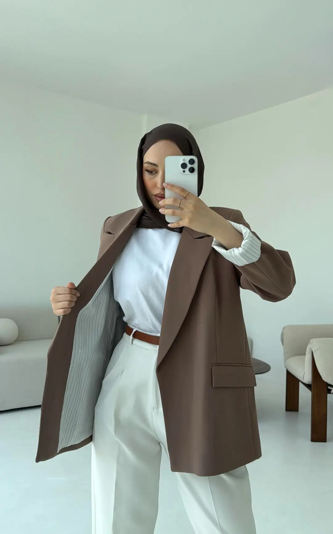 Kolu Katlamalı Blazer Kahve - Görsel 3