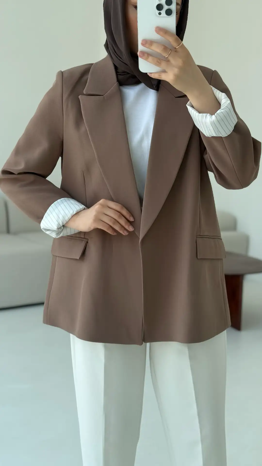 Kolu Katlamalı Blazer Kahve - Görsel 4