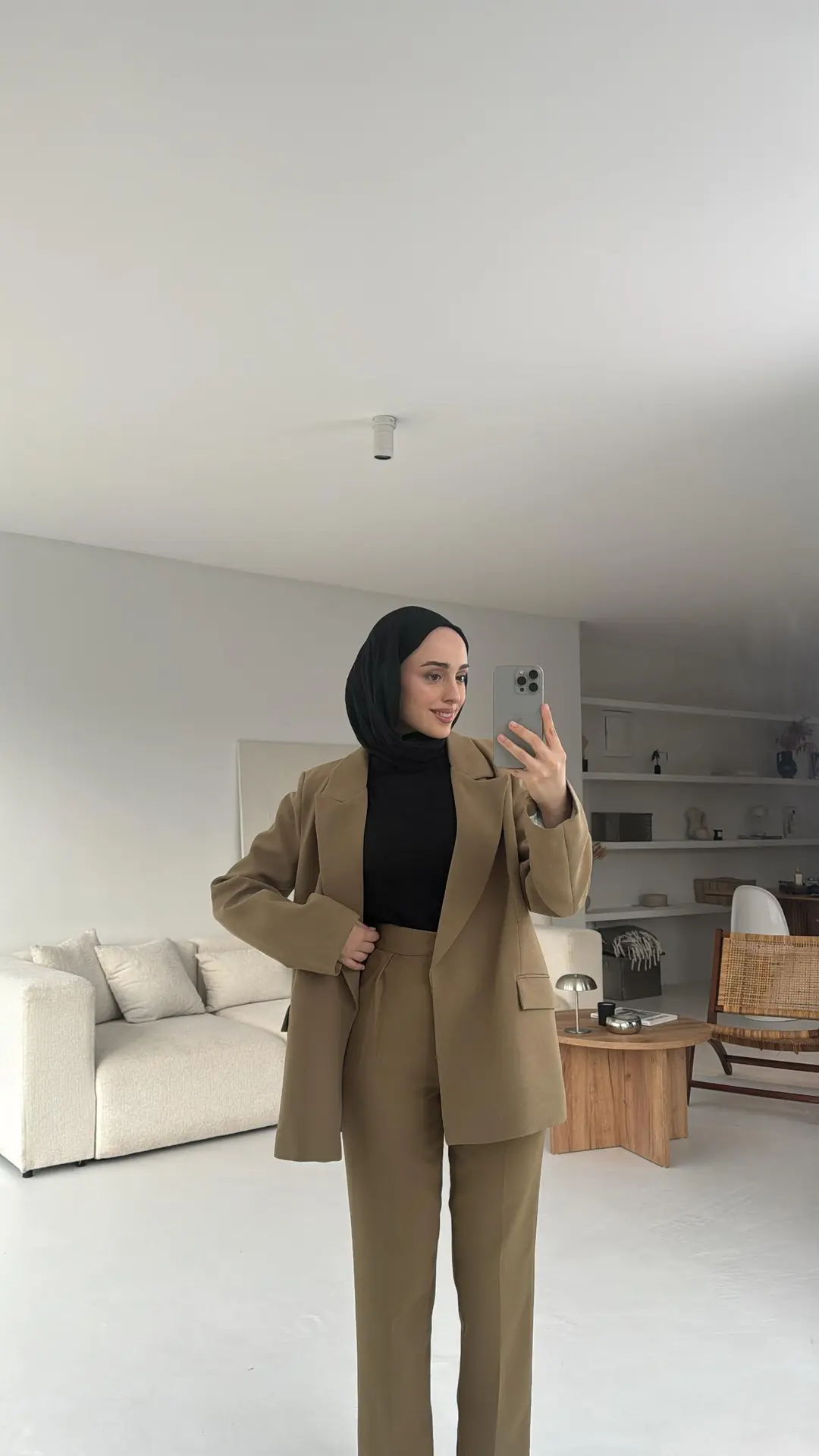 Siyah Astarlı Kolu Katlamalı Blazer Olive - Görsel 2