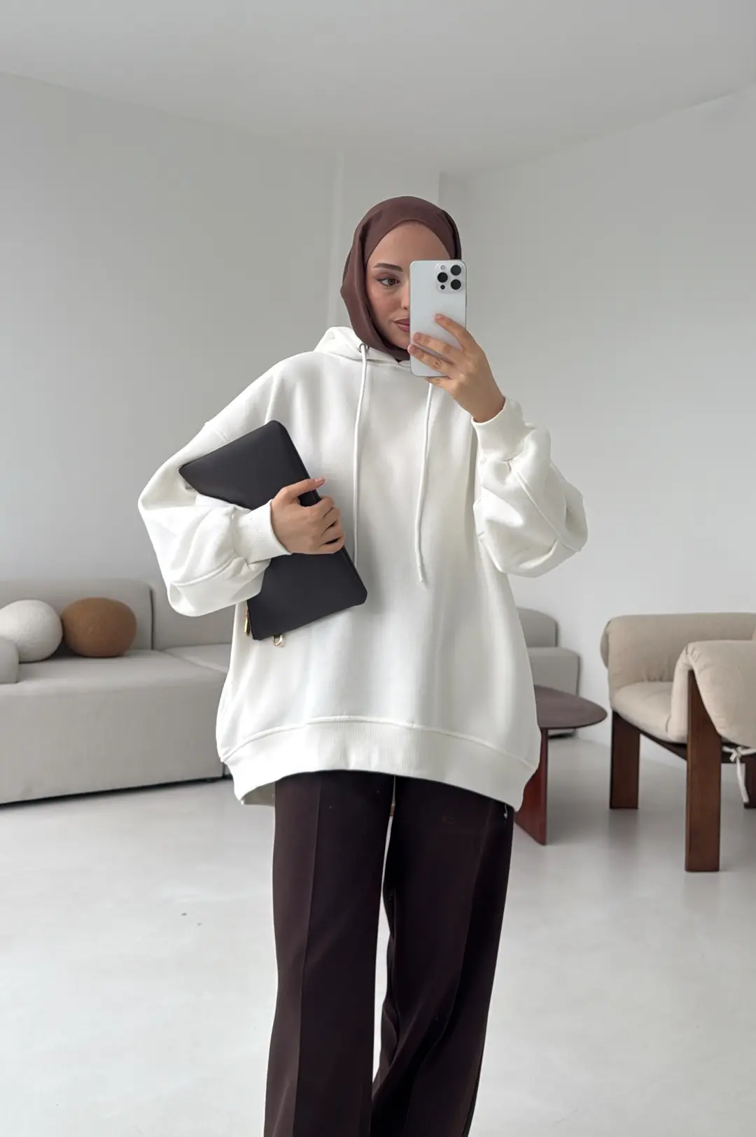 Kolu Pile Detay Oversize Sweatshirt Ekru - Görsel 6