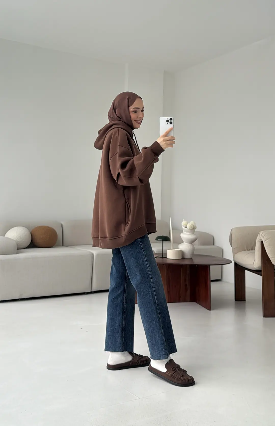 Kolu Pile Detay Oversize Sweatshirt Kahve