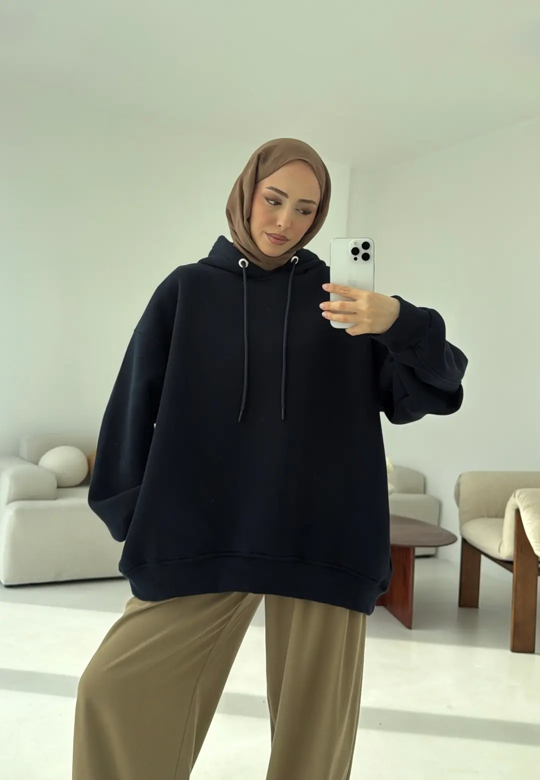 Kolu Pile Detay Oversize Sweatshirt Lacivert