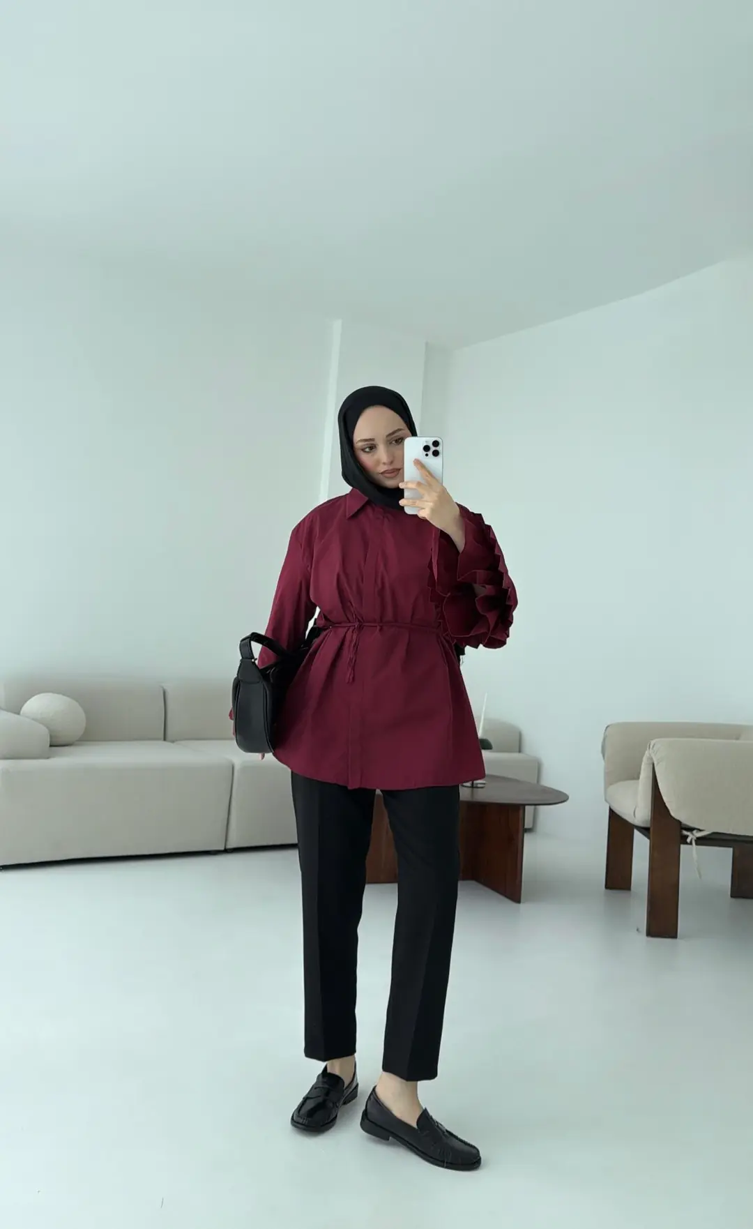 Kolu Piliseli Gömlek Bordo - Görsel 2