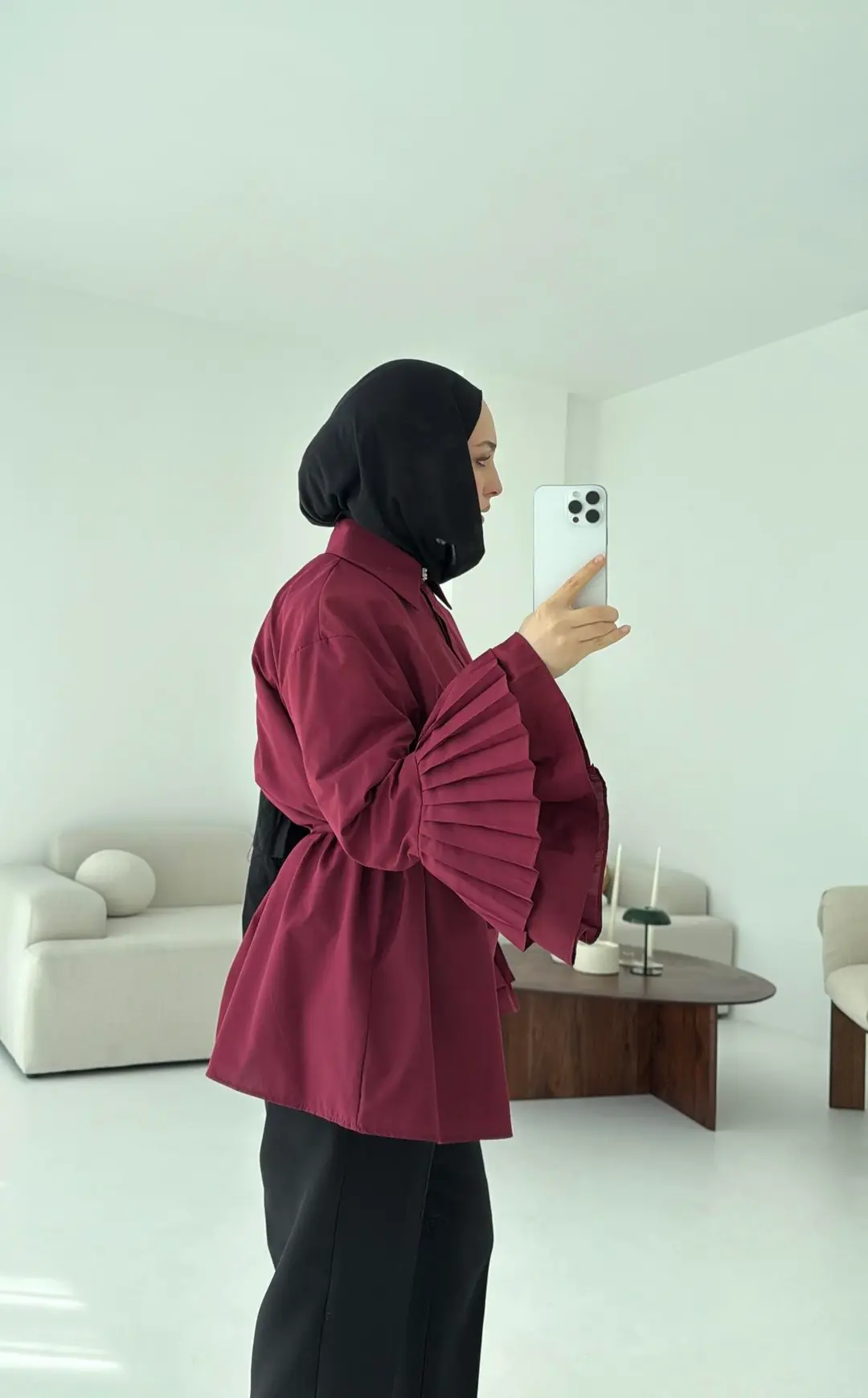 Kolu Piliseli Gömlek Bordo - Görsel 5