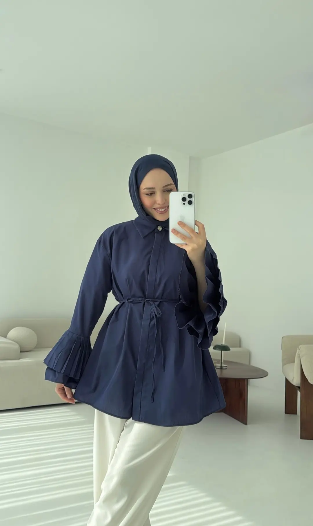 Kolu Piliseli Gömlek Lacivert - Görsel 3