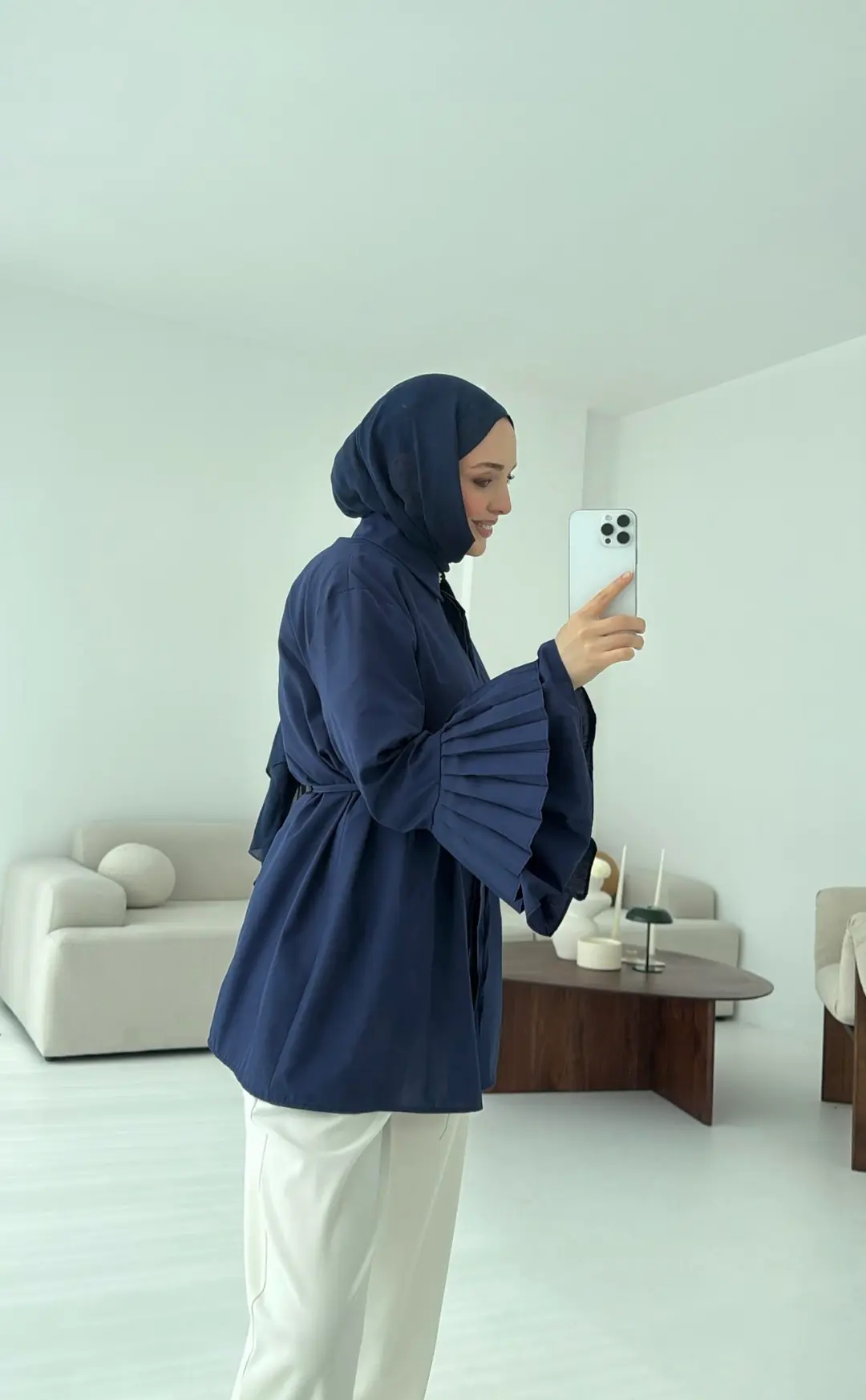 Kolu Piliseli Gömlek Lacivert - Görsel 5