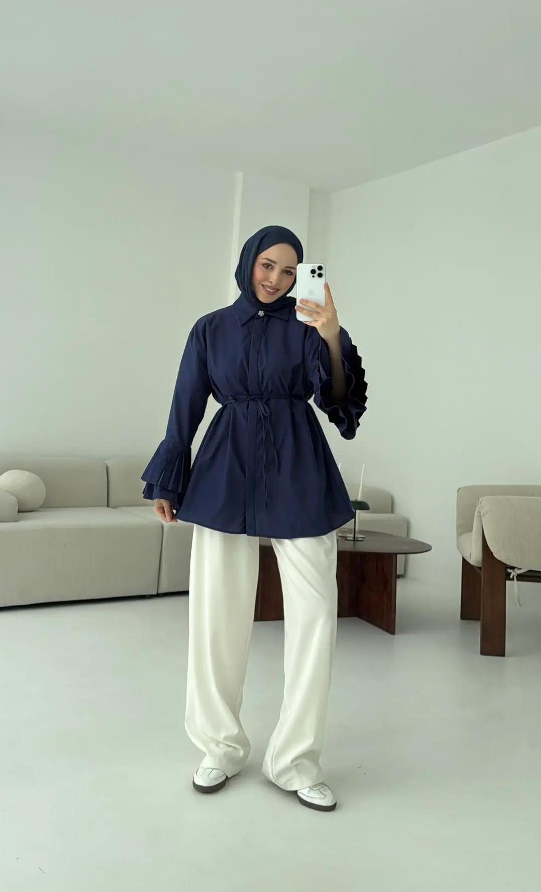 Kolu Piliseli Gömlek Lacivert - Görsel 7