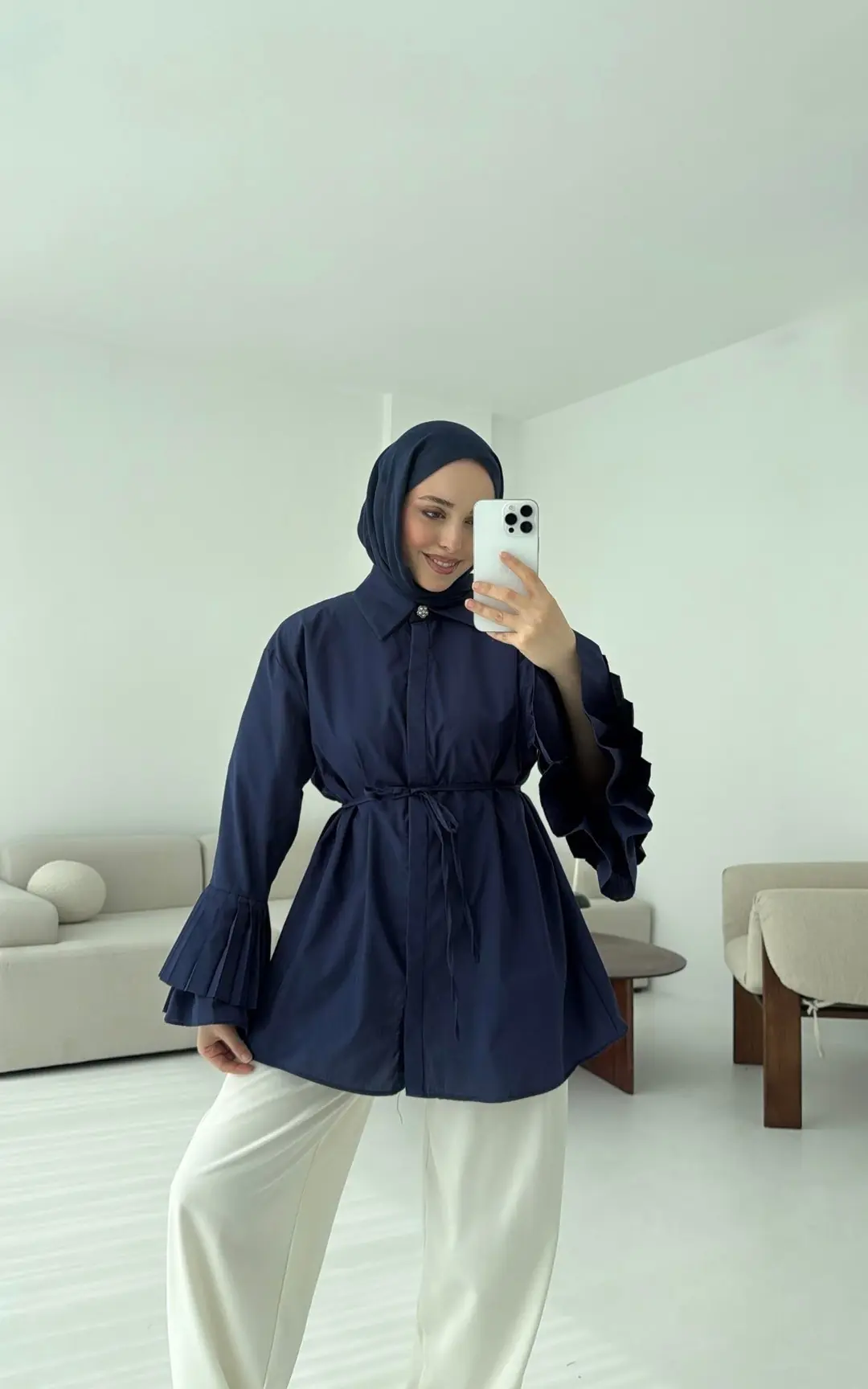 Kolu Piliseli Gömlek Lacivert - Görsel 8