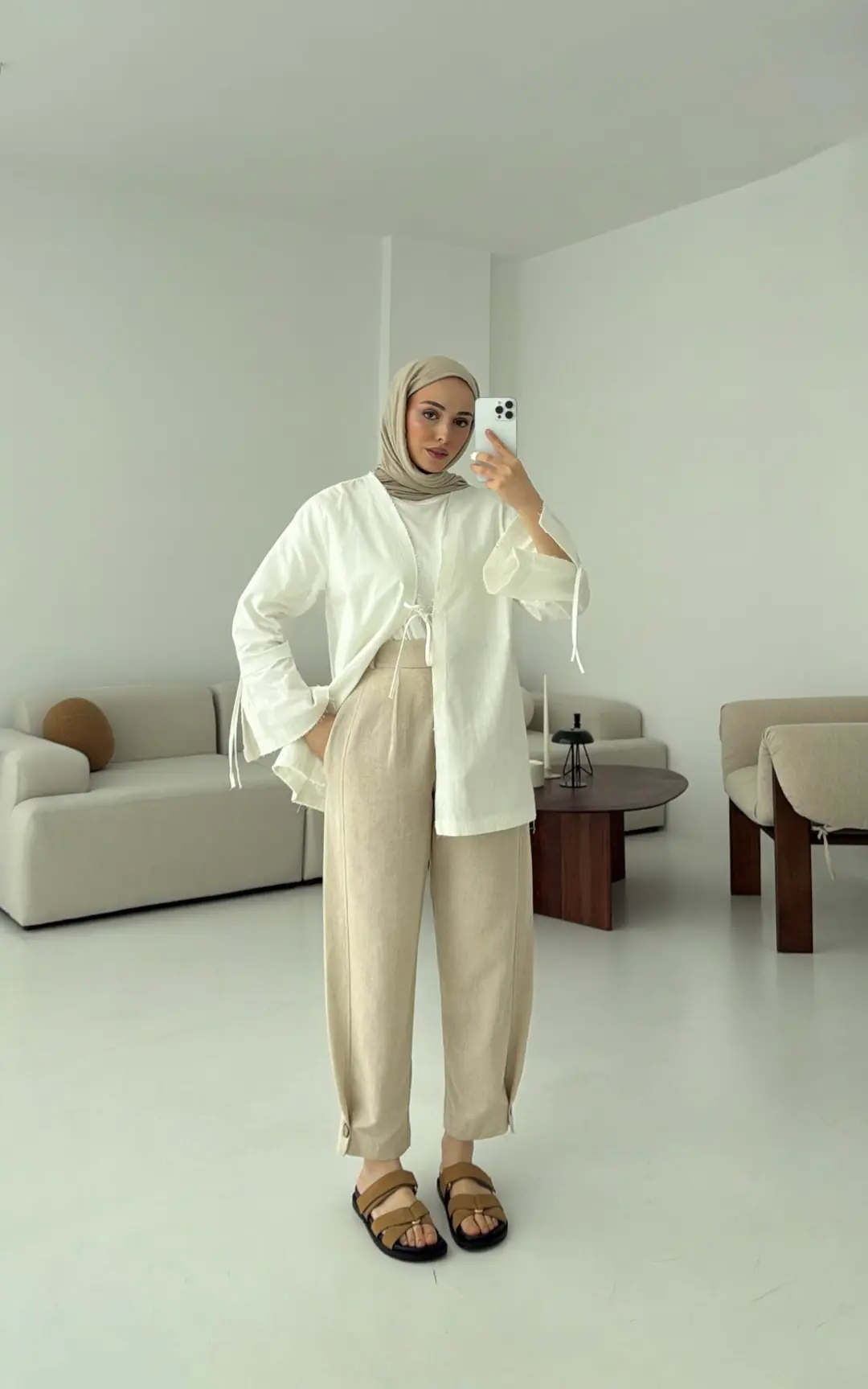 Kolu Yırtmaç Detay Kimono Beyaz - Görsel 4