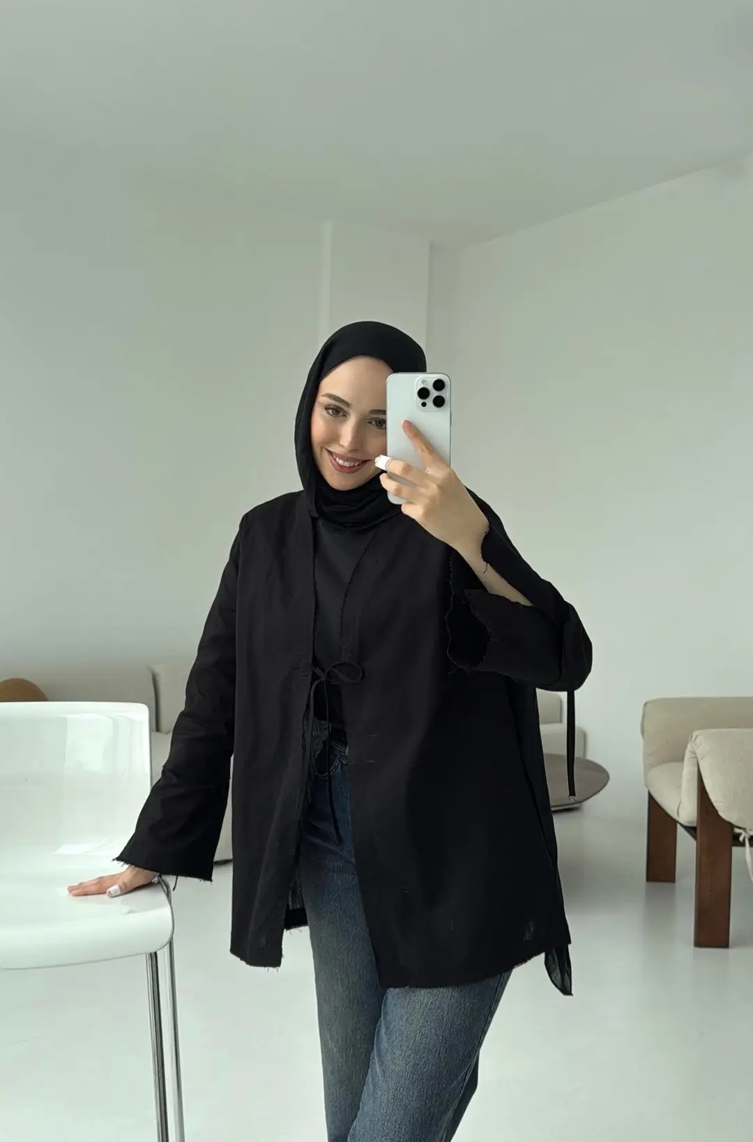 Kolu Yırtmaç Detay Kimono Siyah