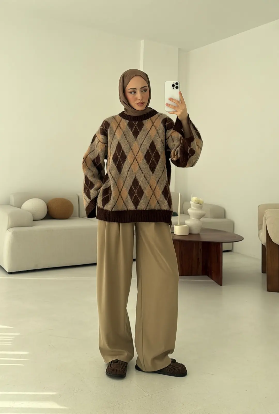 Kolu Yırtmaç Detay Tasarım Kazak Kahve - Görsel 2