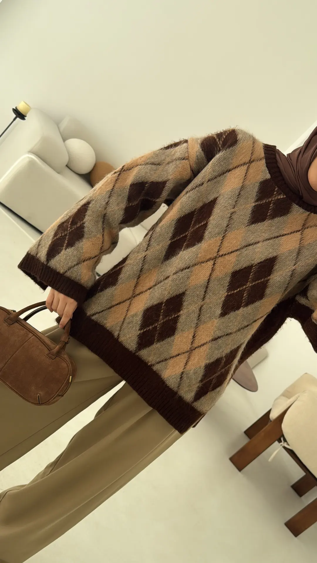 Kolu Yırtmaç Detay Tasarım Kazak Kahve - Görsel 4