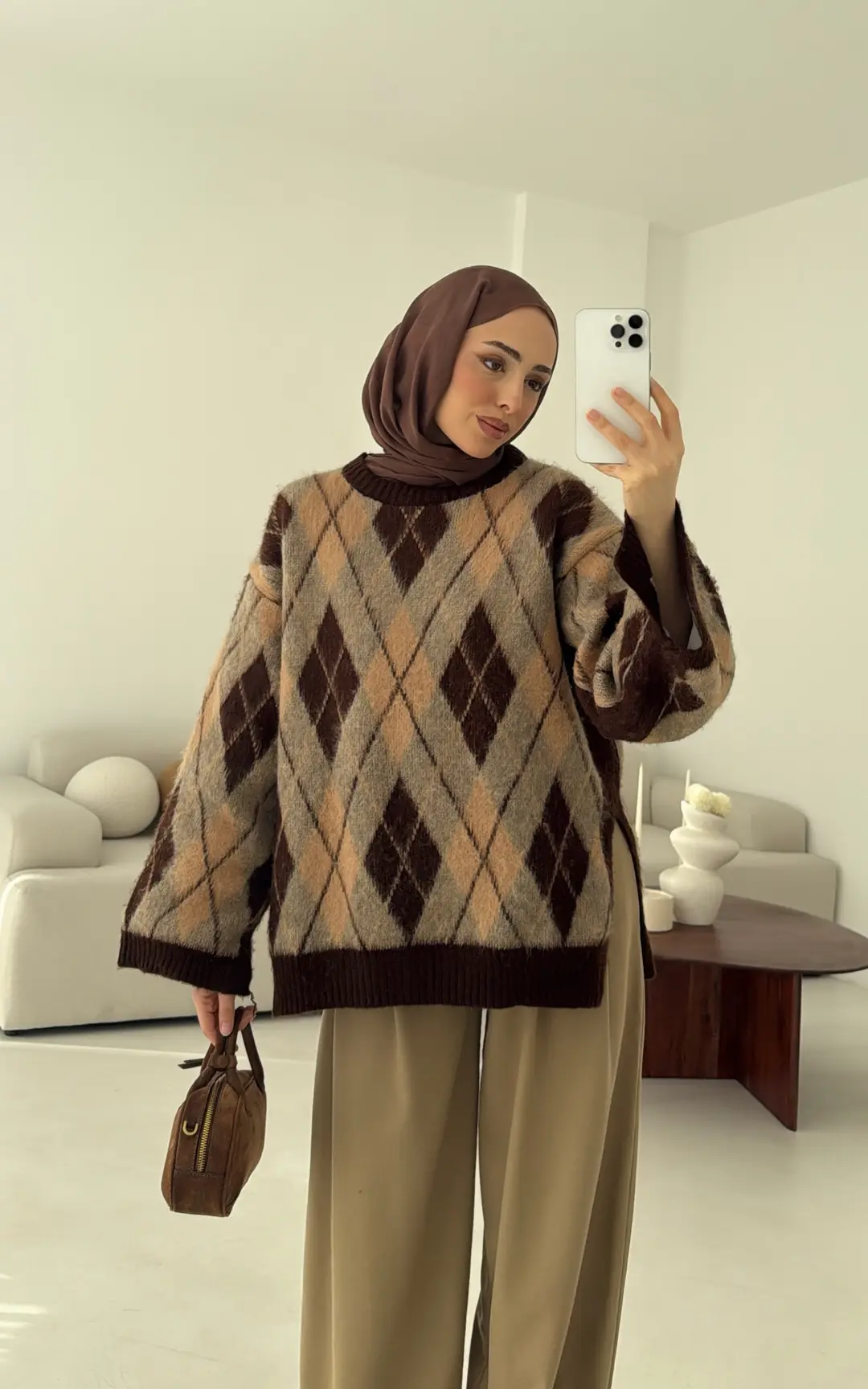 Kolu Yırtmaç Detay Tasarım Kazak Kahve - Görsel 5