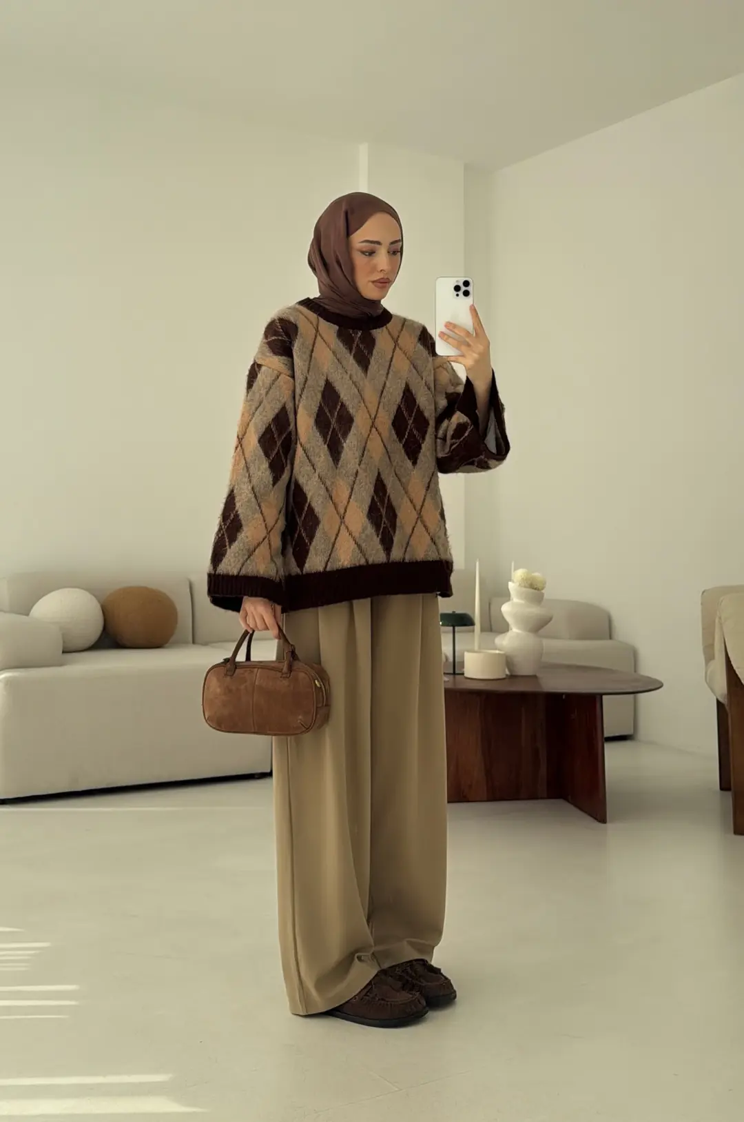 Kolu Yırtmaç Detay Tasarım Kazak Kahve - Görsel 6