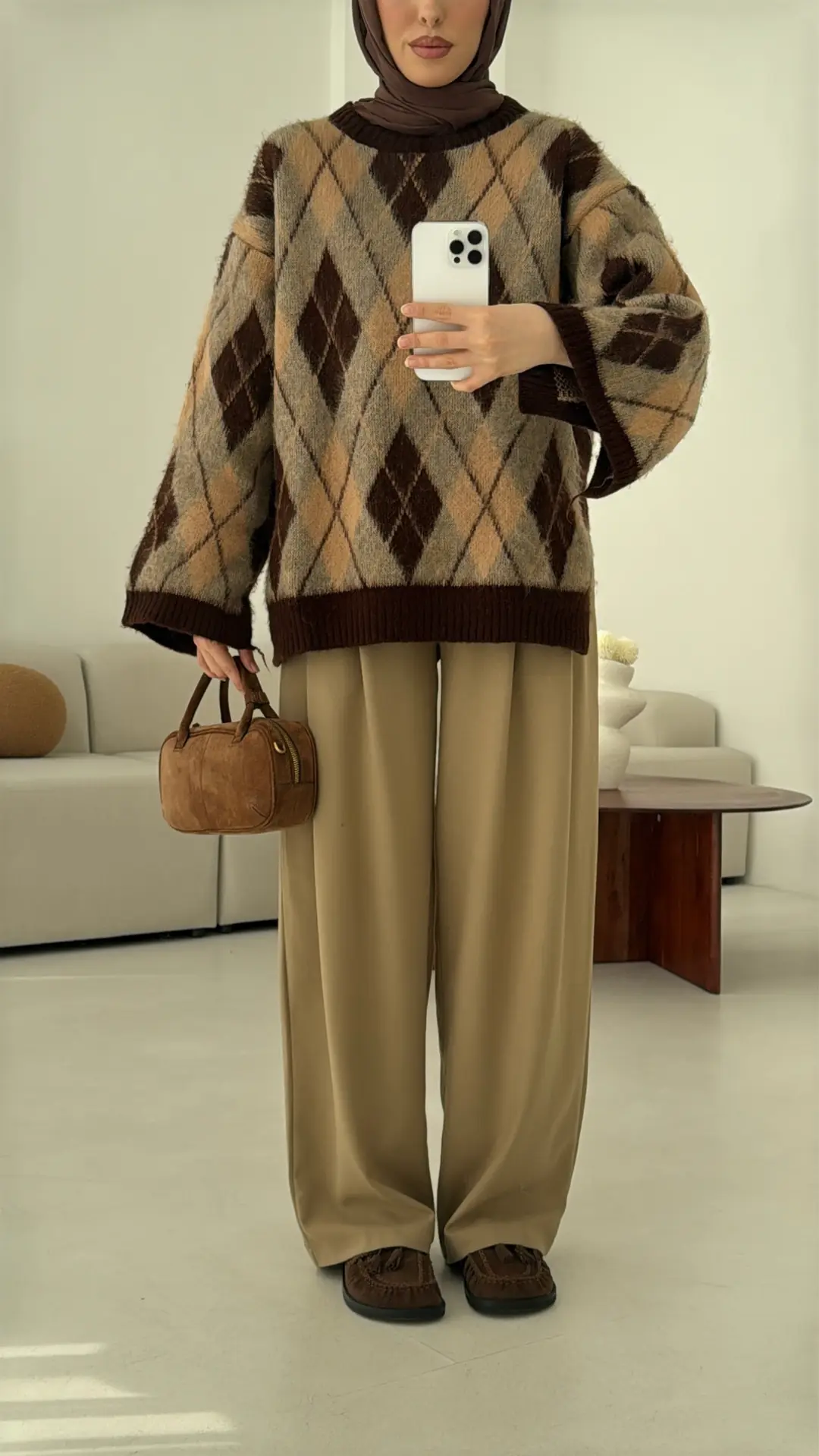 Kolu Yırtmaç Detay Tasarım Kazak Kahve - Görsel 9