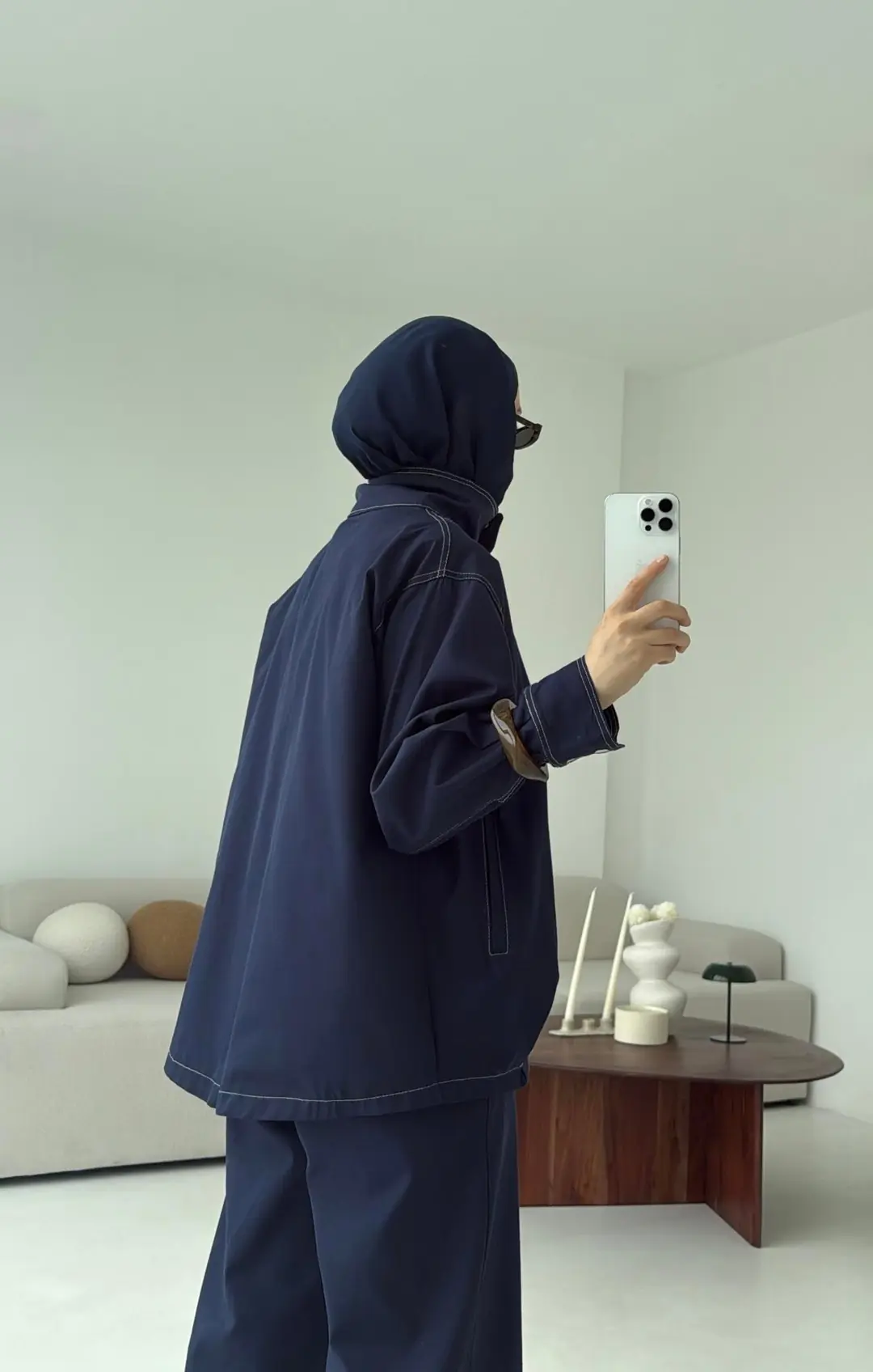 Kontrast Dikişli Gabardin Takım Lacivert