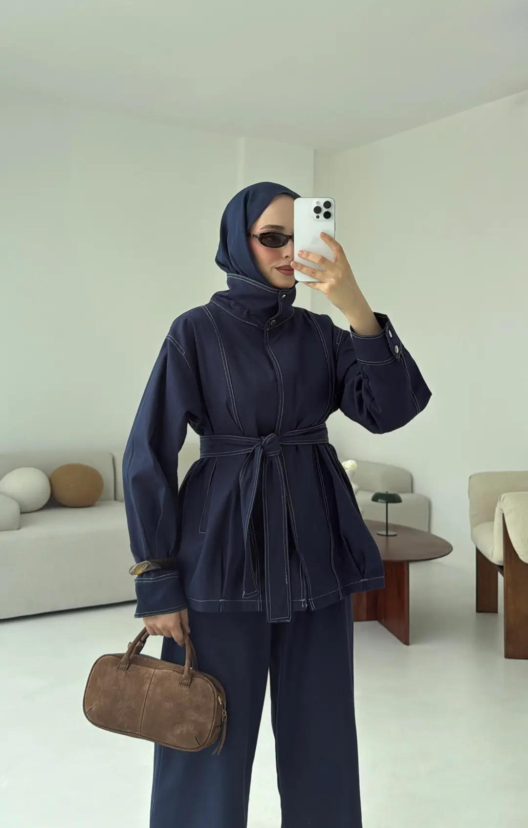 Kontrast Dikişli Gabardin Takım Lacivert - Görsel 10