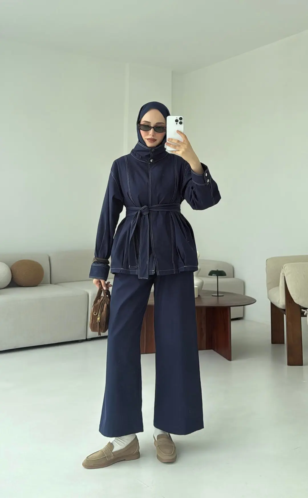 Kontrast Dikişli Gabardin Takım Lacivert - Görsel 2